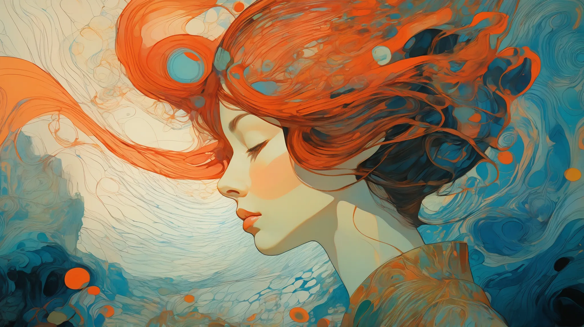 a close up of a painting of a woman with a watch on her head, James Jean e Victo Ngai, victo ngai and tristan eaton, Botticelli and Victo Ngai, inspired , greg tocchini, james jean e wlop, Alphonse Mucha e Craig Mullins, James Jean e Peter Mohrbacher, A ca...