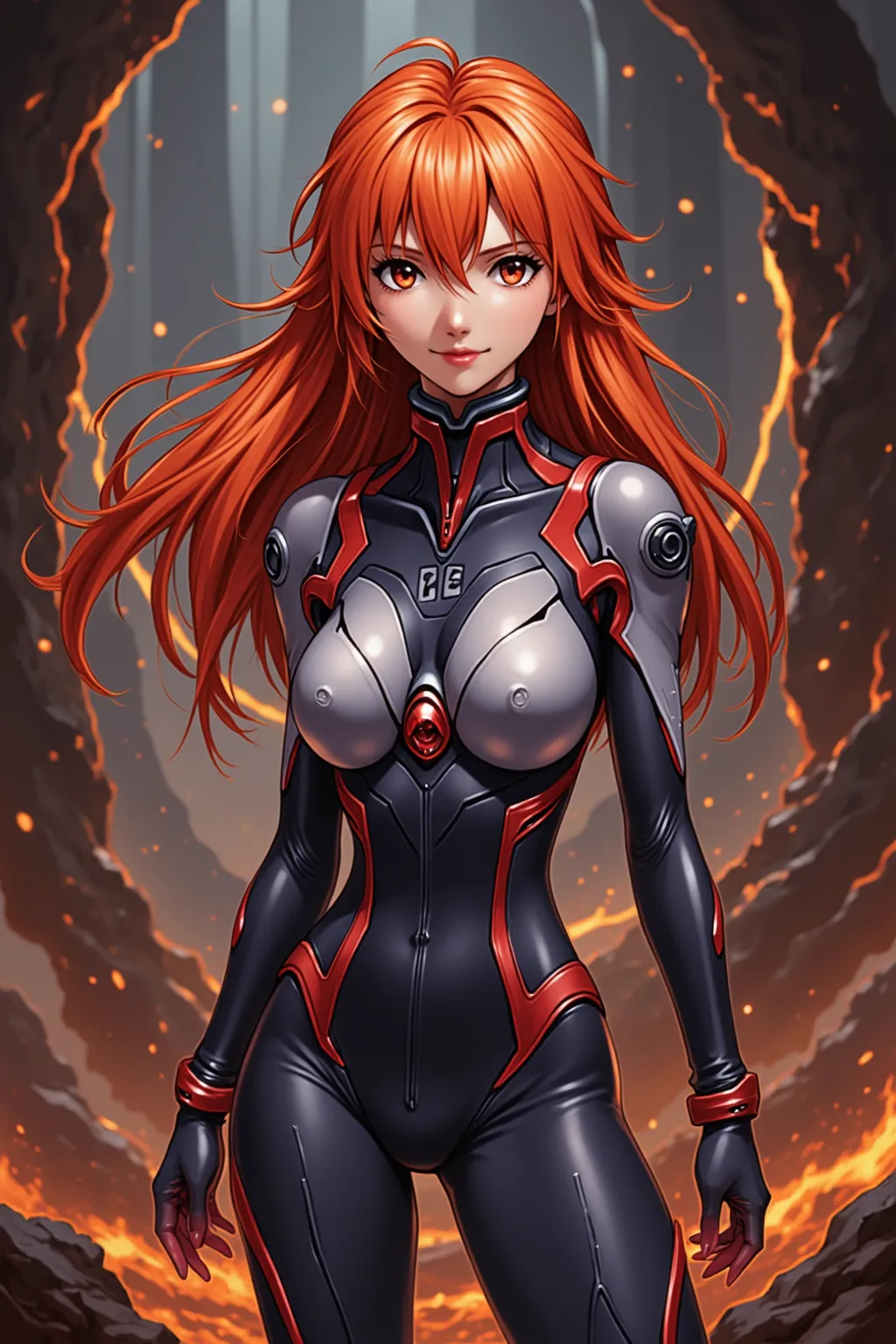 🌟:ultra-detailed anime artwork, dynamic lighting, realistic rendering of textures.
🌌:which is in a mix of futuristic and magical surroundings, shimmering energy effects in the background, tiefdunkle, atmospheric colors .
😈:a young woman with fiery red hair and a confident look, wears a tight-fitting battle suit, that combines futuristic and magical elements and accentuates her figure.
🔥:She stands in a powerful pose, one hand slightly raised, as if she were controlling magic or technology, ein intensiver, challenging expression lies on her face, radiates power and sensual strength.

💋:Ein ultra-detailed anime artwork einer rothaarigen Frau in einem figurbetonten Kampfanzug, which is set in a mix of futuristic and magical surroundings, a mixture of futuristic metal structures and floating magical runes.