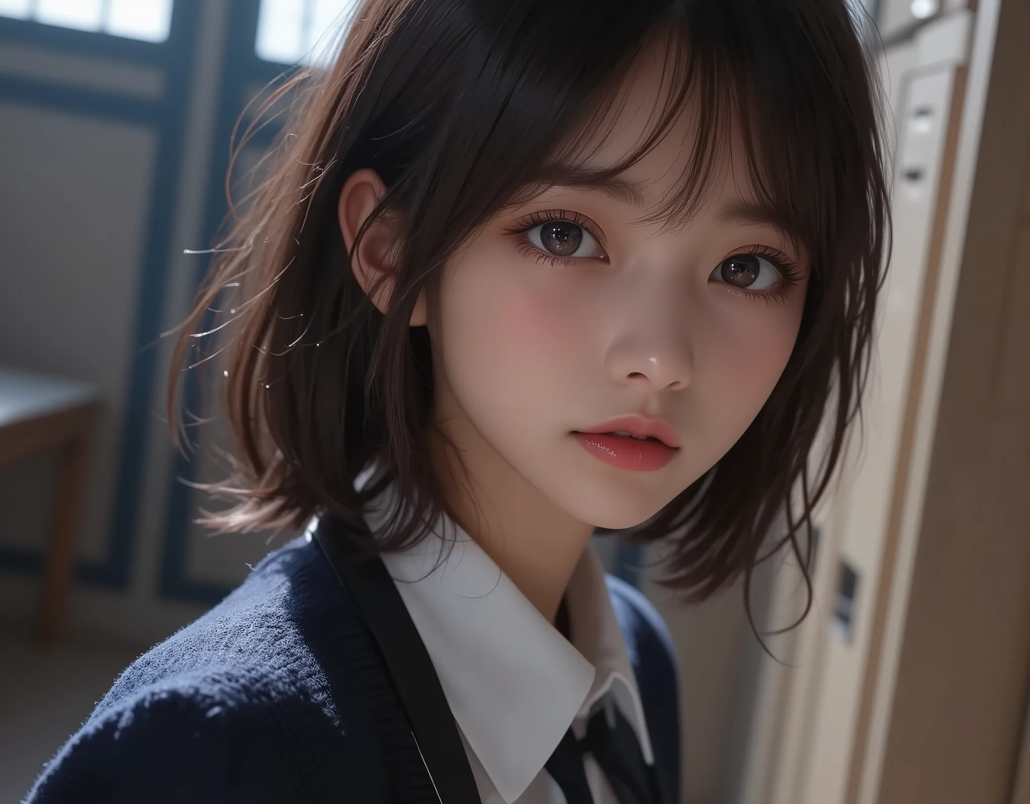 8k,Ultra High Definition , Highest Quality, masterpiece,rule of thirds,golden ratio,surreal,pictures, One woman,( girl:1.3),cute,cute顔, Beautiful Eyes in Every Detail , 細かくdetails,mature women who are rebellious to me,Full body,black hair,Short Messy hair,...