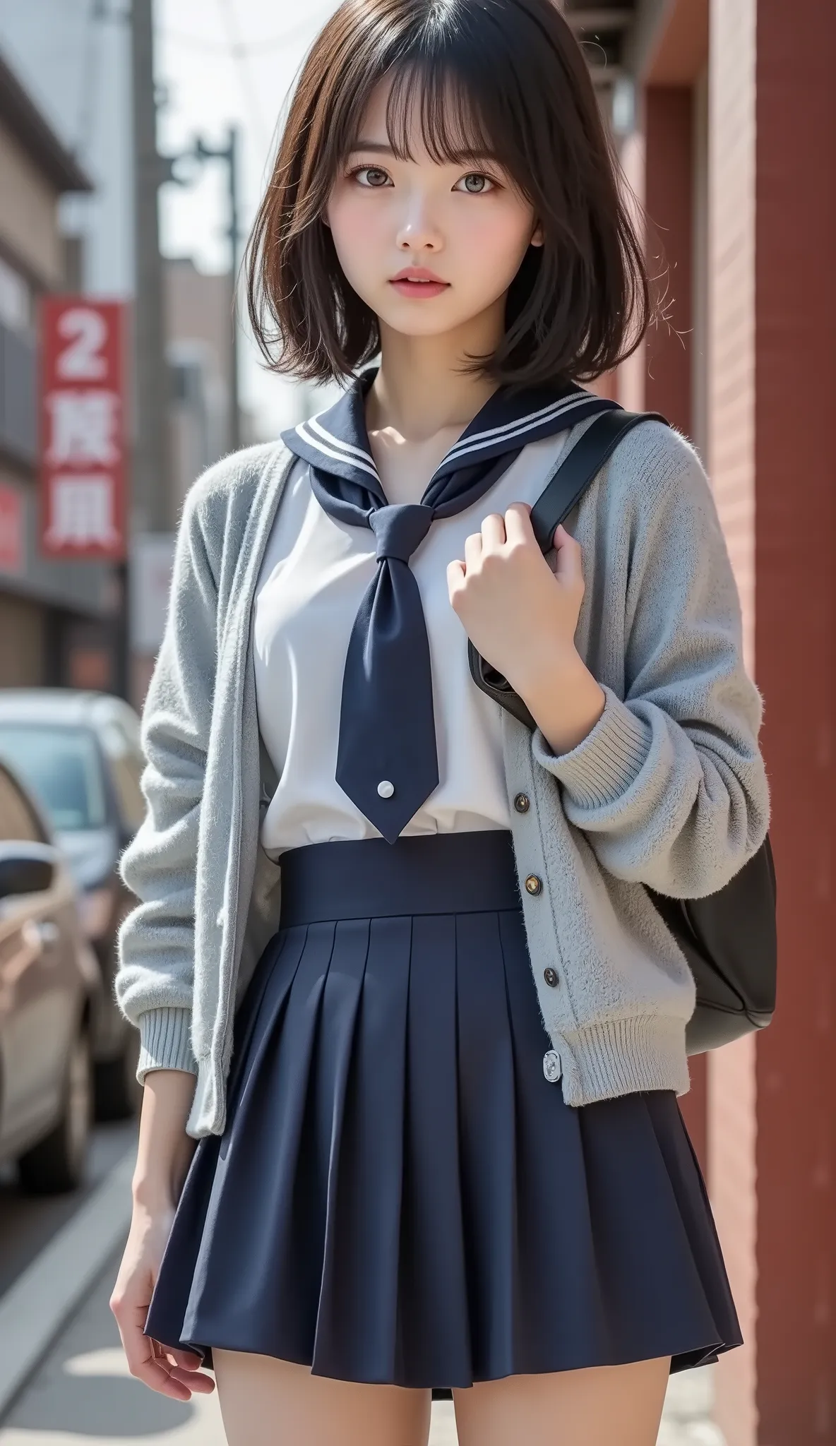 8k,Ultra High Definition , Highest Quality, masterpiece,rule of thirds,golden ratio,surreal,pictures, One woman,( girl:1.3),cute,cute顔, Beautiful Eyes in Every Detail , 細かくdetails,mature women who are rebellious to me,Full body,black hair,Short Wavy bob,ID...