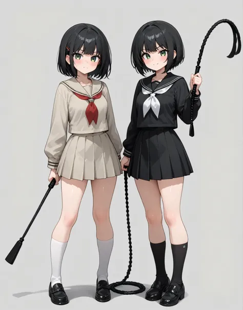 Sadist Female Middle School Student Black Haired Bob, Single Whip Punishment, One Full Body Trainer