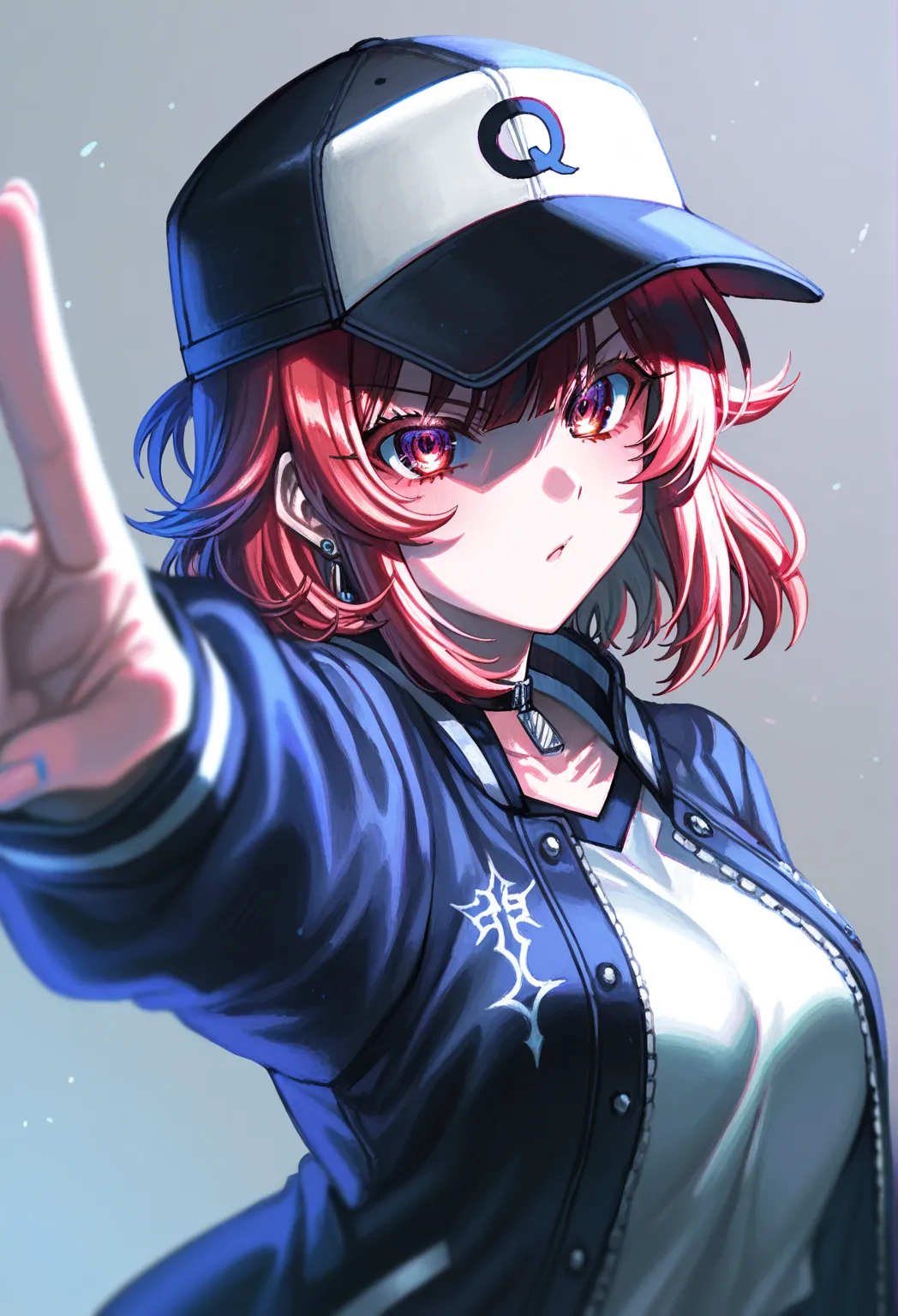 1girl, solo,upper body, hat, baseball cap,(artist:noriuma),artist:kitahara_tomoe_(kitahara_koubou),artist:madcore, quasarcake:0.335, dynamic pose