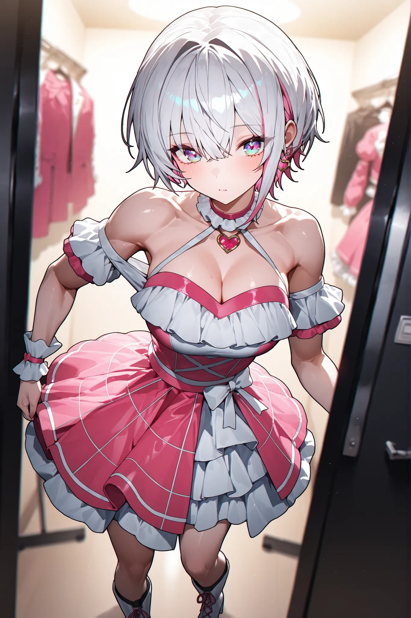 masterpiece,best quality,amazing quality,ultra-detailed,very aesthetic,sharp focus,depth of field,vibrant colors,ray tracing,best lighting,detailed illustration,detailed background,cinematic,beautiful face,(EyesHD:1.3),beautiful eyes,solo_female,short whit...