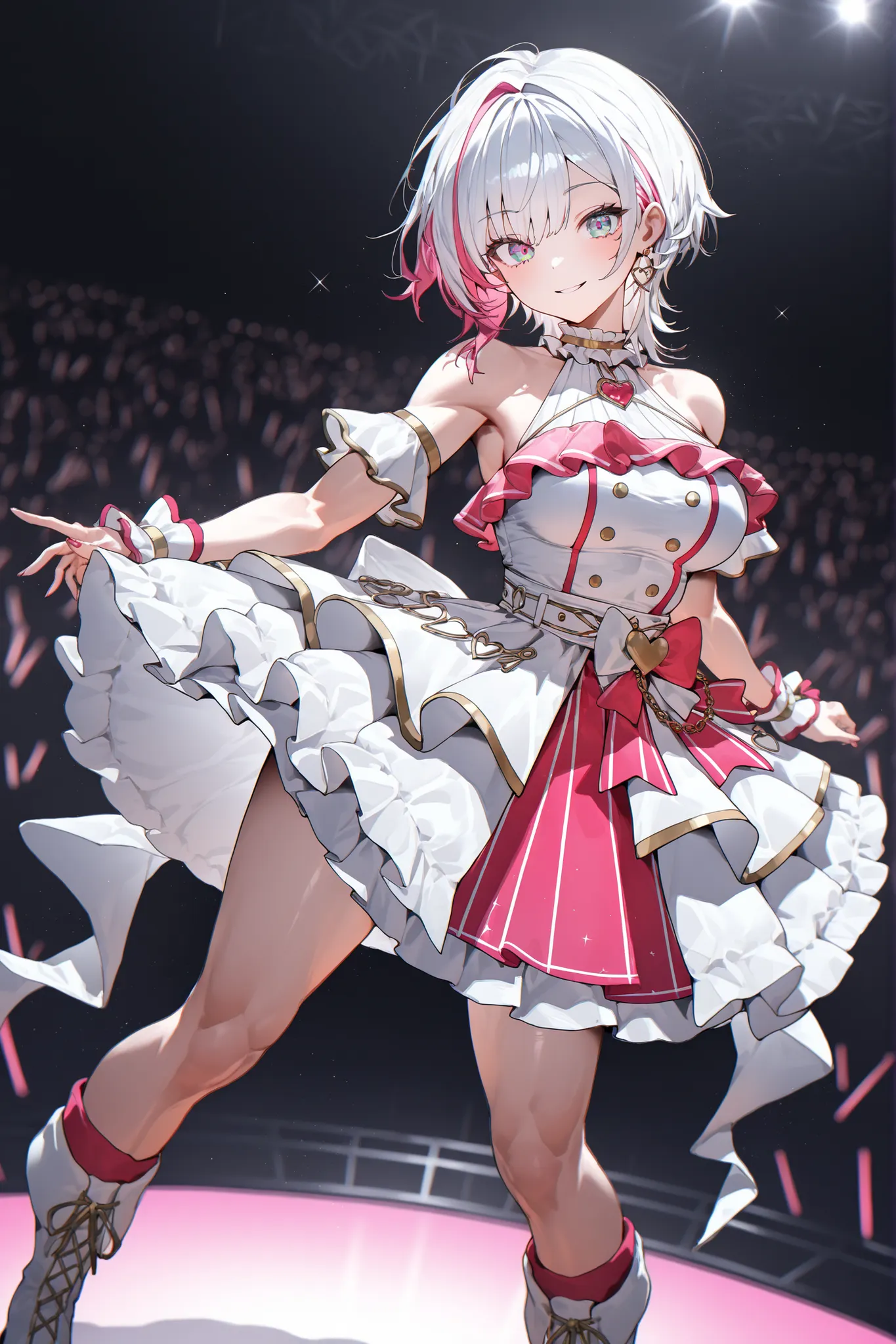 masterpiece,best quality,amazing quality,ultra-detailed,very aesthetic,sharp focus,depth of field,vibrant colors,ray tracing,best lighting,detailed illustration,detailed background,cinematic,beautiful face,(EyesHD:1.3),beautiful eyes,solo_female,short whit...