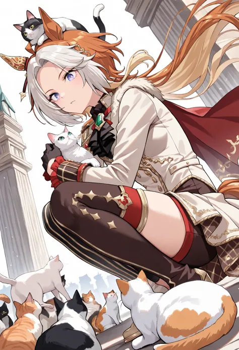 (masterpiece, best quality, perfect face:1.4), wide angle, orfevre\(umamusume\), 1girl, symbol-shaped pupils, floating hair, single ear ornament, gold hair ornament, horse ears, horse tail, tail on the lower back, proportional body, proportional, beautiful...
