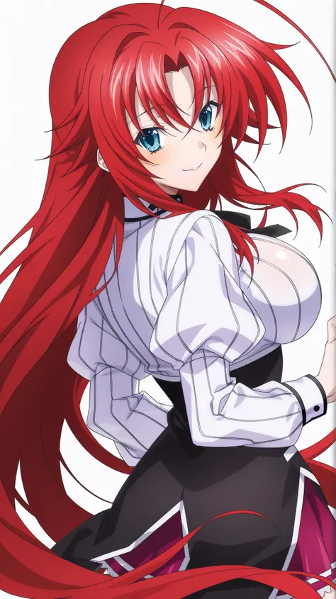 score_9, score_8_up, score_7_up,  Anime Source  , perfect lighting, very aesthetic,  REST, anime screencap,  Anime Coloreado, ri4as-dxd  , an elegant, red hair,  Huge Ahoge  ,very long hair, blue eyes,deep ocean blue eyes, cross bangs,large voluptuous brea...