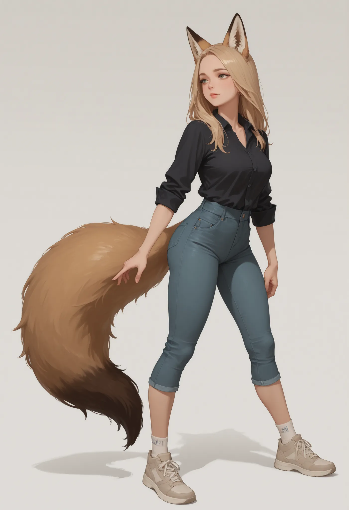 A woman with a big fox's tail
