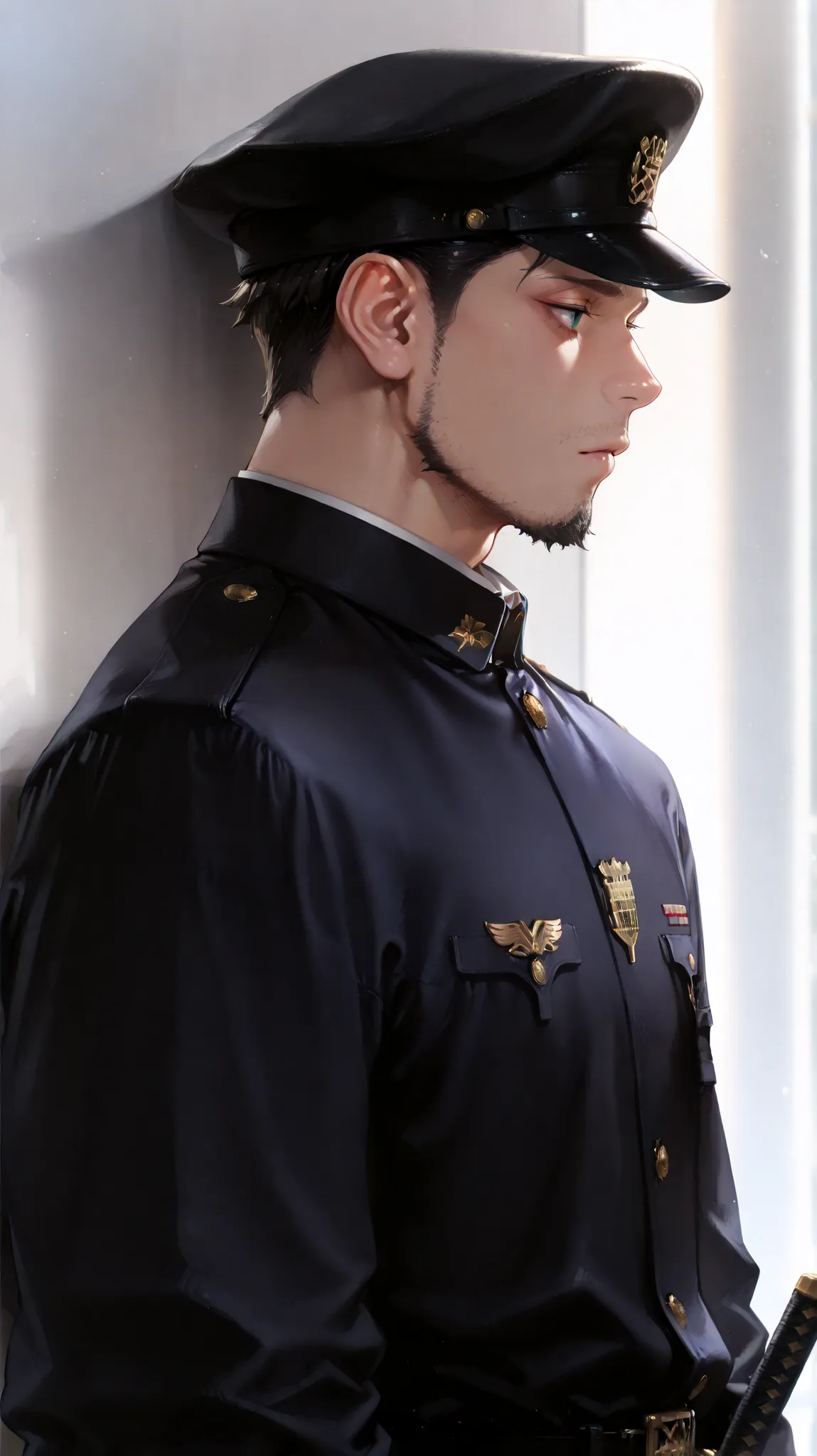 (masterpiece, Highest Quality, high image quality: 1.2), male, alone,(masterpiece, Highest Quality, Highest Quality:1.2), very detailed,most detailed ((Super Detail)), (very detailedCGイラスト), ((VERY DELICATE))、Collared Uniform 、 Japanese sword、 Simple Unif...