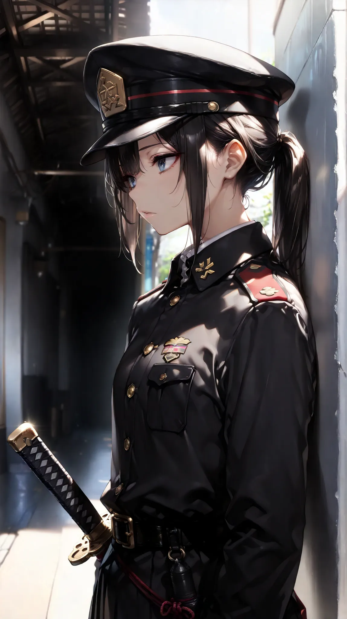 (masterpiece, Highest Quality, high image quality: 1.2), male, alone,(masterpiece, Highest Quality, Highest Quality:1.2), very detailed,most detailed ((Super Detail)), (very detailedCGイラスト), ((VERY DELICATE))、Collared Uniform 、 Japanese sword、 Simple Unif...