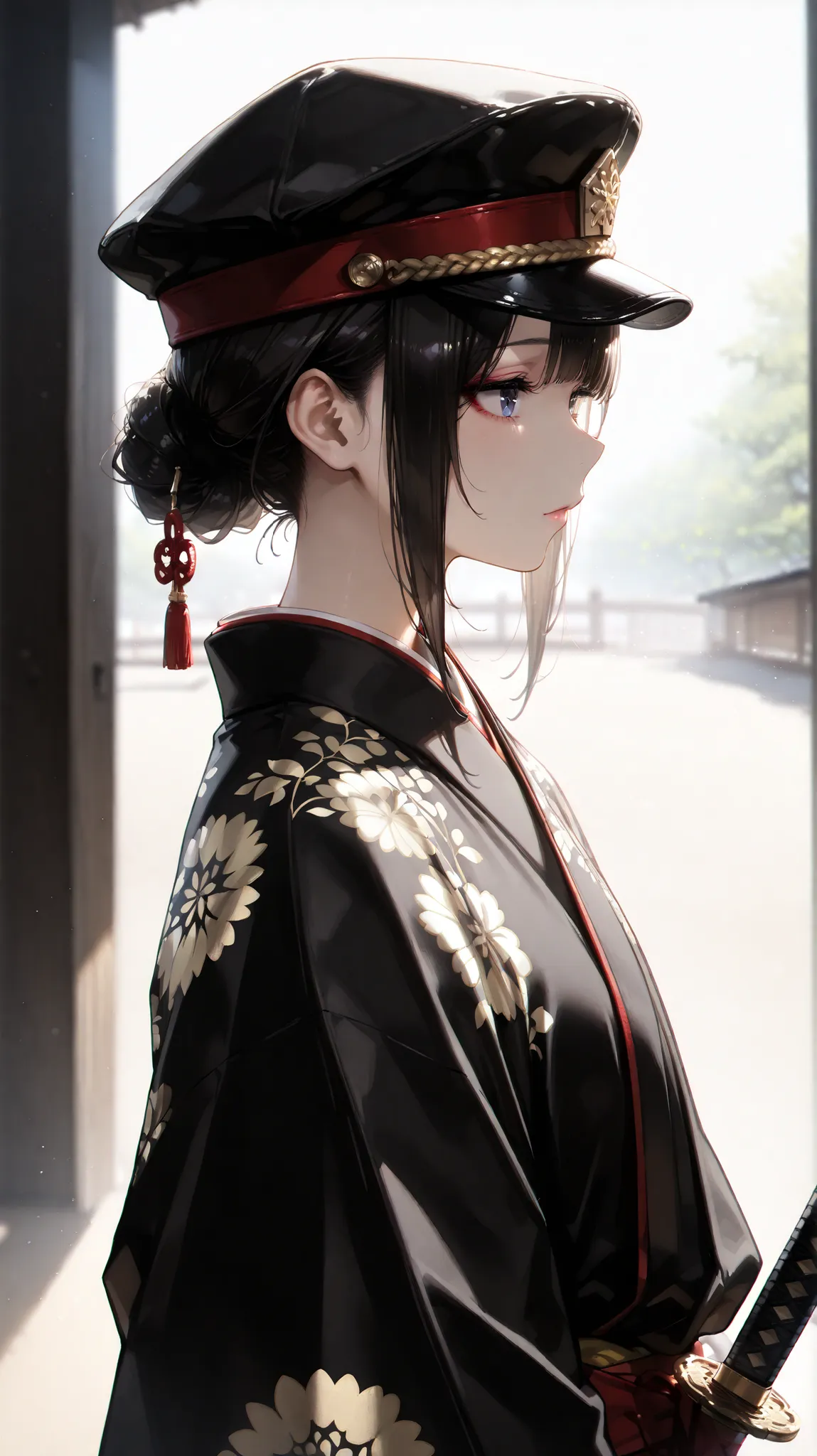 (masterpiece, Highest Quality, high image quality: 1.2), male, alone,(masterpiece, Highest Quality, Highest Quality:1.2), very detailed,most detailed ((Super Detail)), (very detailedCGイラスト), ((VERY DELICATE))、Collared Uniform 、 Japanese sword、 Simple Unif...