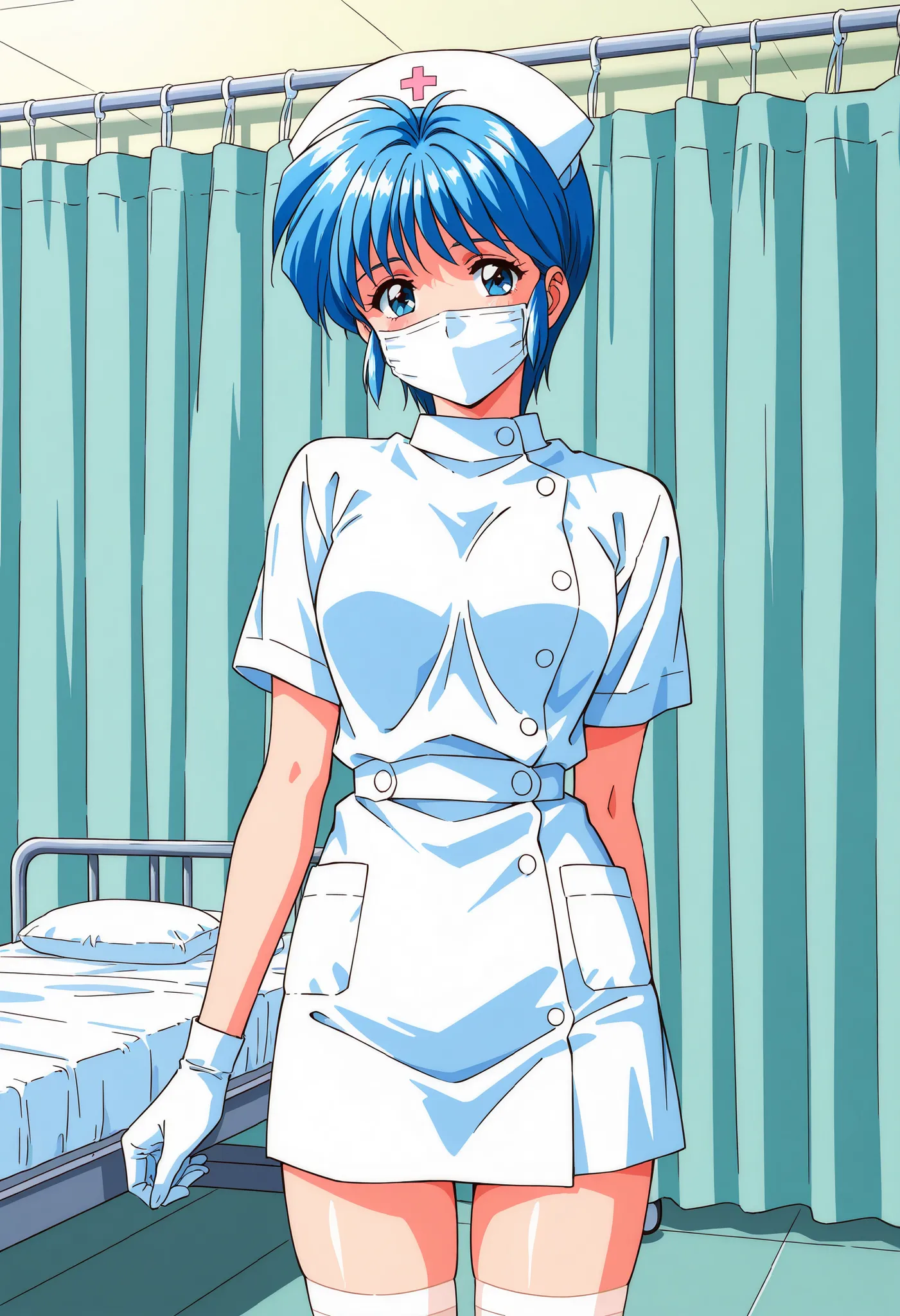 Score_9, score_8_up, score_7_up, source_anime, Nijino_Saki(Tokimeki_Memorial),1girl, solo, blue hair, blue eyes, short hair, bangs, medium breasts, 1990s (style), (best quality), (high quality), {masterpiece}, extremely delicate and beautiful, ultra-detail...