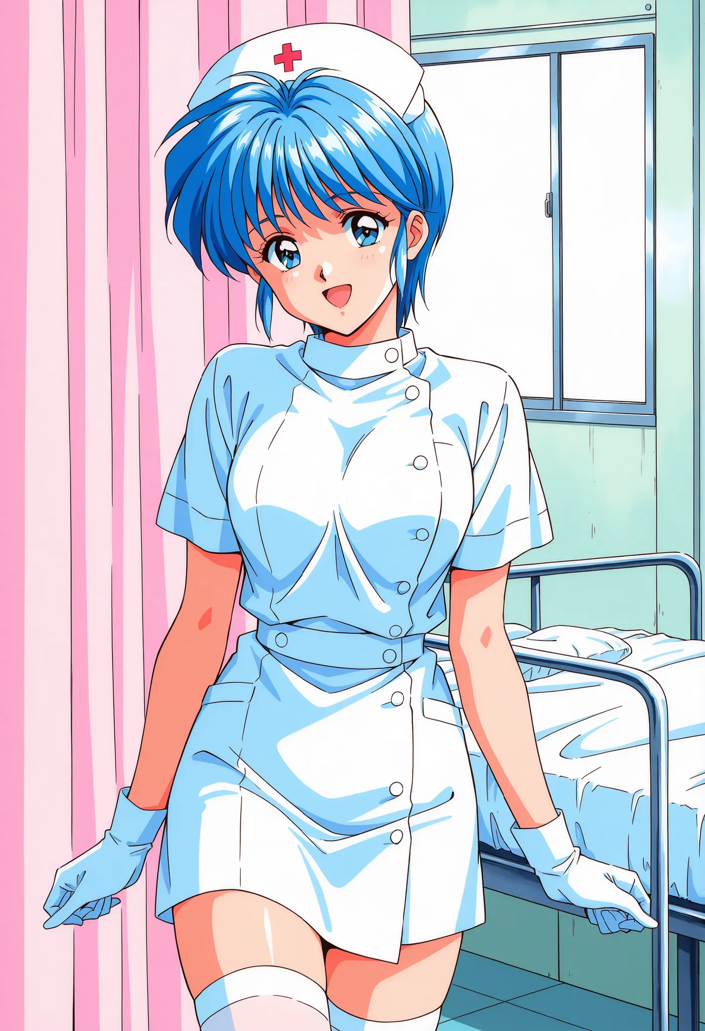 Score_9, score_8_up, score_7_up, source_anime, Nijino_Saki(Tokimeki_Memorial),1girl, solo, blue hair, blue eyes, short hair, bangs, medium breasts, 1990s (style), (best quality), (high quality), {masterpiece}, extremely delicate and beautiful, ultra-detail...