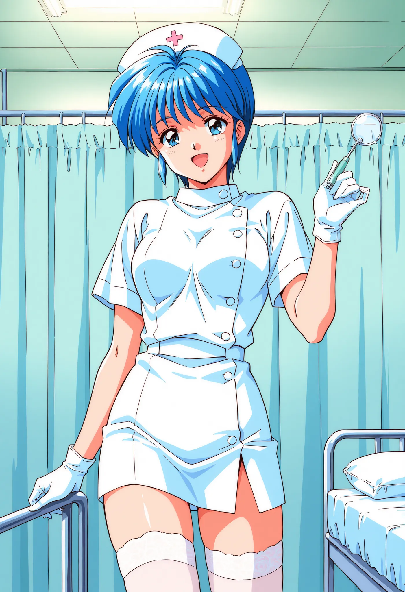 Score_9, score_8_up, score_7_up, source_anime, Nijino_Saki(Tokimeki_Memorial),1girl, solo, blue hair, blue eyes, short hair, bangs, medium breasts, 1990s (style), (best quality), (high quality), {masterpiece}, extremely delicate and beautiful, ultra-detail...