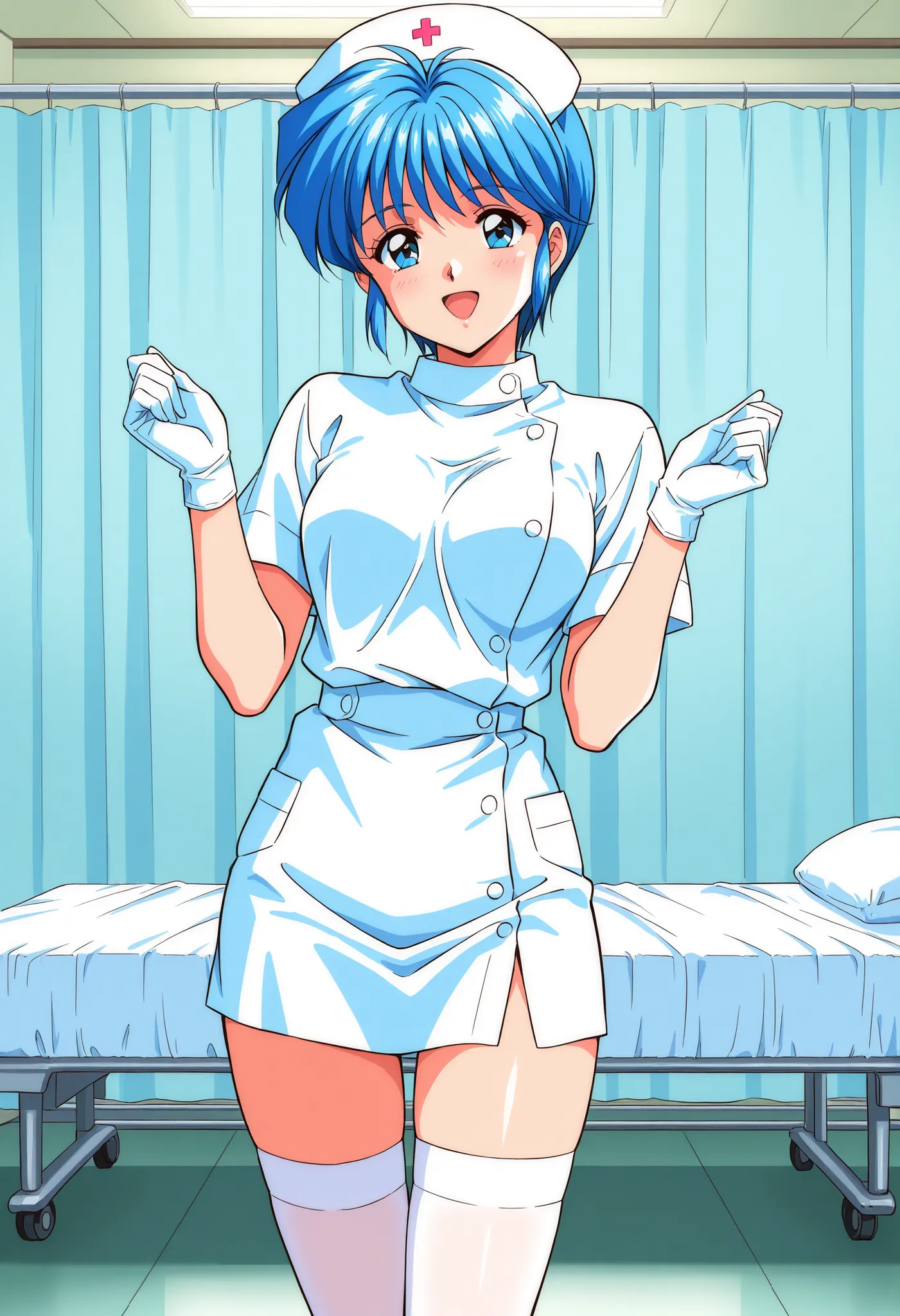 Score_9, score_8_up, score_7_up, source_anime, Nijino_Saki(Tokimeki_Memorial),1girl, solo, blue hair, blue eyes, short hair, bangs, medium breasts, 1990s (style), (best quality), (high quality), {masterpiece}, extremely delicate and beautiful, ultra-detail...