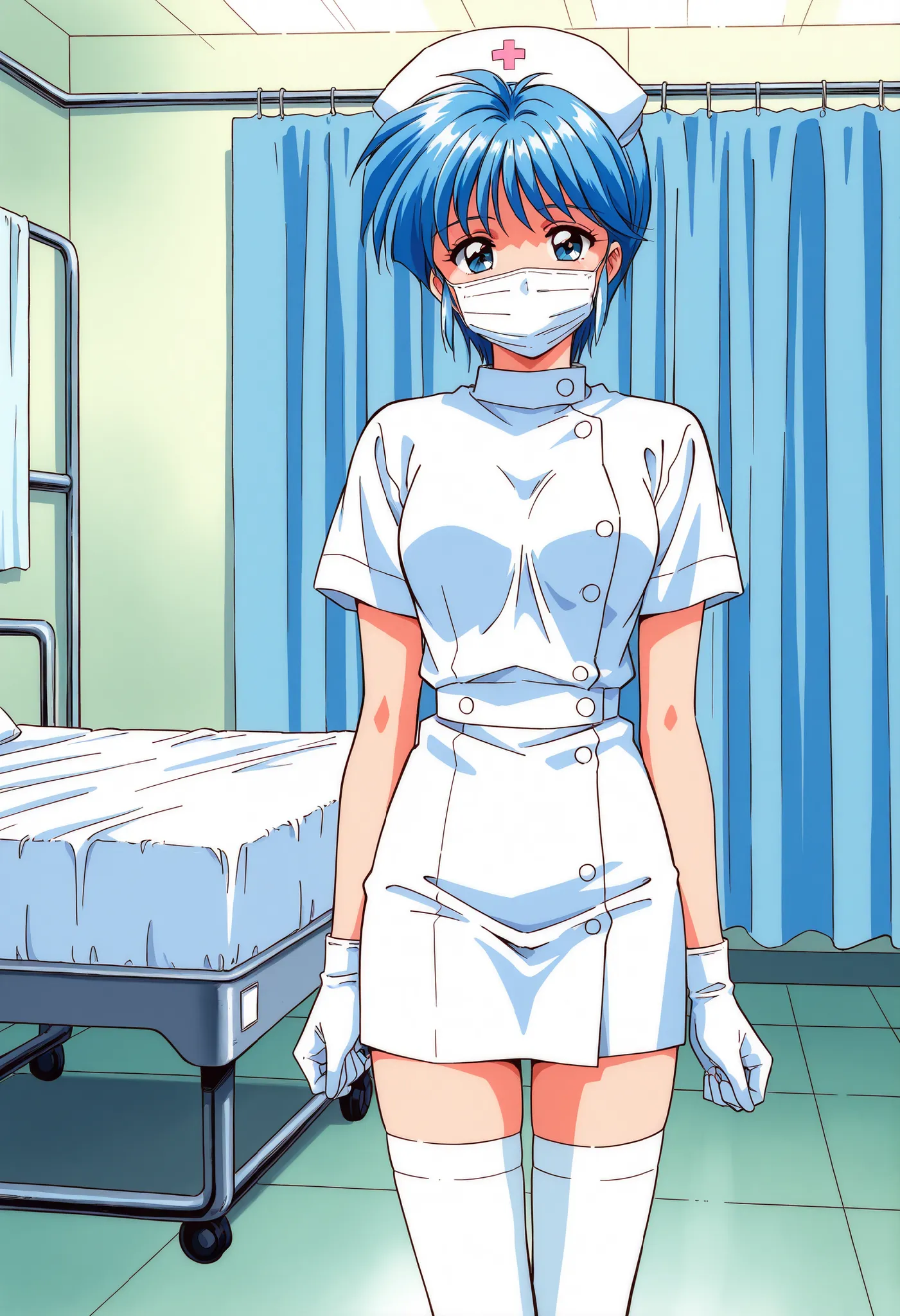 Score_9, score_8_up, score_7_up, source_anime, Nijino_Saki(Tokimeki_Memorial),1girl, solo, blue hair, blue eyes, short hair, bangs, medium breasts, 1990s (style), (best quality), (high quality), {masterpiece}, extremely delicate and beautiful, ultra-detail...