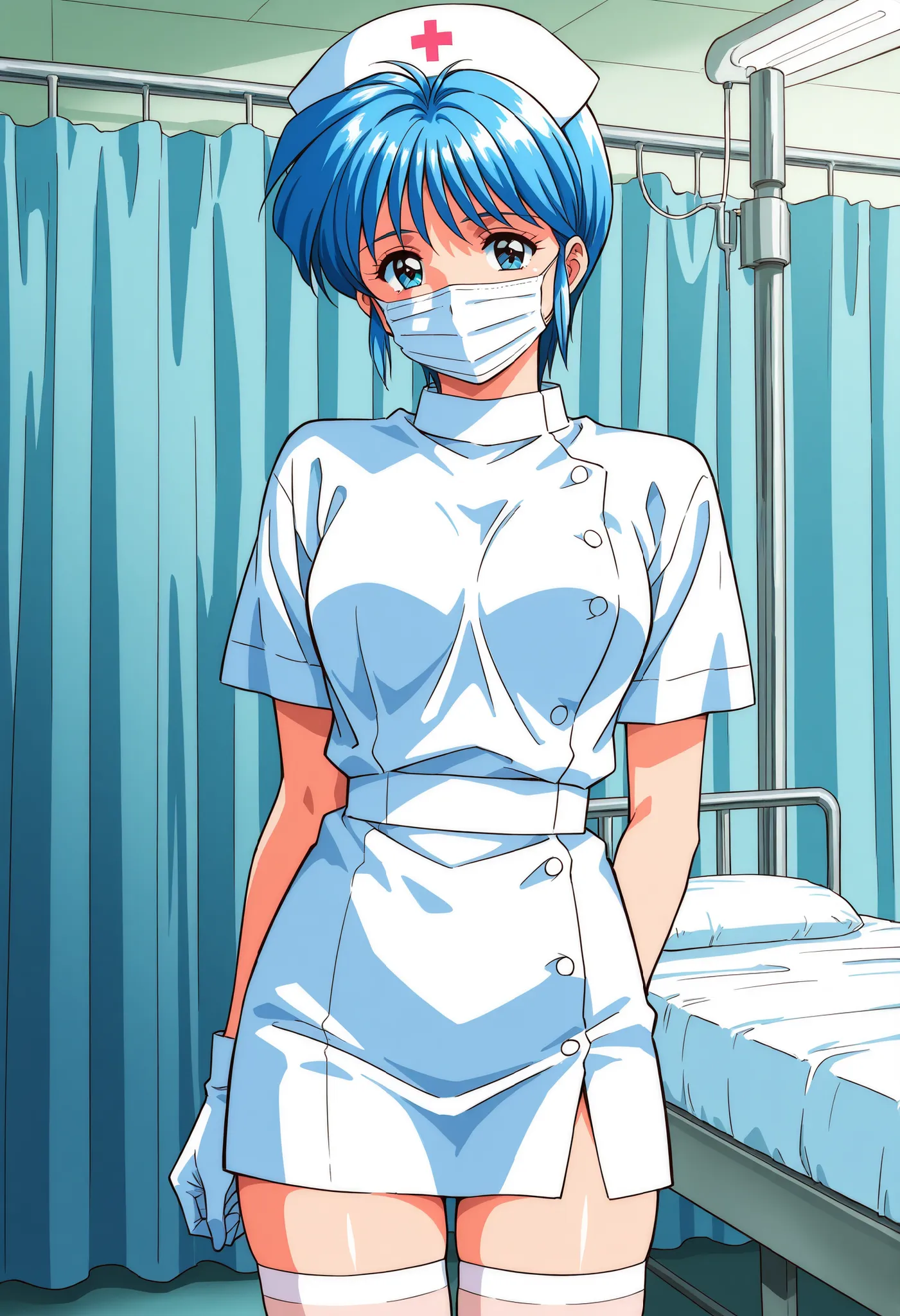 Score_9, score_8_up, score_7_up, source_anime, Nijino_Saki(Tokimeki_Memorial),1girl, solo, blue hair, blue eyes, short hair, bangs, medium breasts, 1990s (style), (best quality), (high quality), {masterpiece}, extremely delicate and beautiful, ultra-detail...