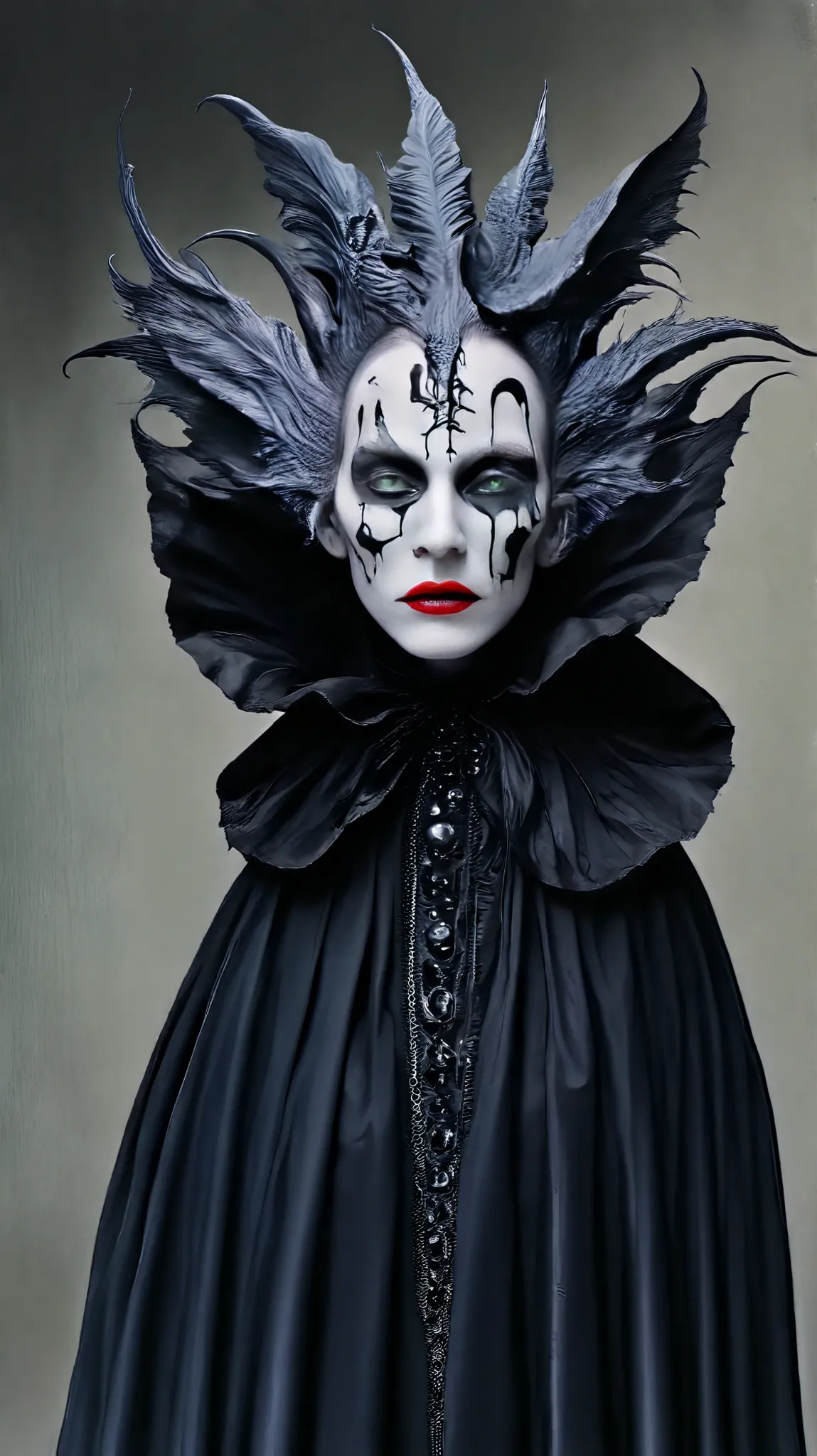 Tim Walker inspired, fashion photography, whimsical settings, surreal elements, creative storytelling, vibrant colors, (detailed face:1.05), hyperrealistic, Photorealistic. Gothic