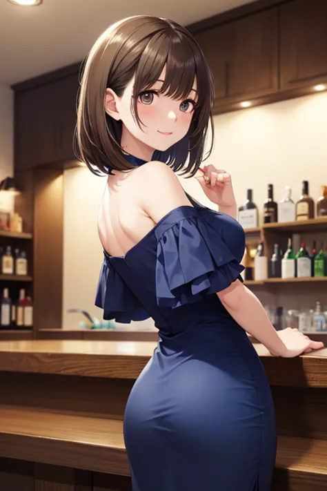  one woman, /(Looking back/), mature women who are rebellious to me, /(pencil dress/) /(blue dress/), /( Hair/) Bang, faint smile, (Masterpiece Highest Quality:1.2)  delicate illustration super precise , Put your arms down., /(Bar counter night/),bare shoulder,, , 、，..



,( masterpiece, best quality, high resolution, ultra high resolution, pixel perfect, depth of field, 4K, RTTX10.0),
、Anegasaki Nene, shiny brown hair, beautiful brown eyes, smiling face, sparkling pupils, (fine grain), , highly detailed face,, (masterpiece:1.2, best quality), ((only1 girl)), ((cowboy shot))