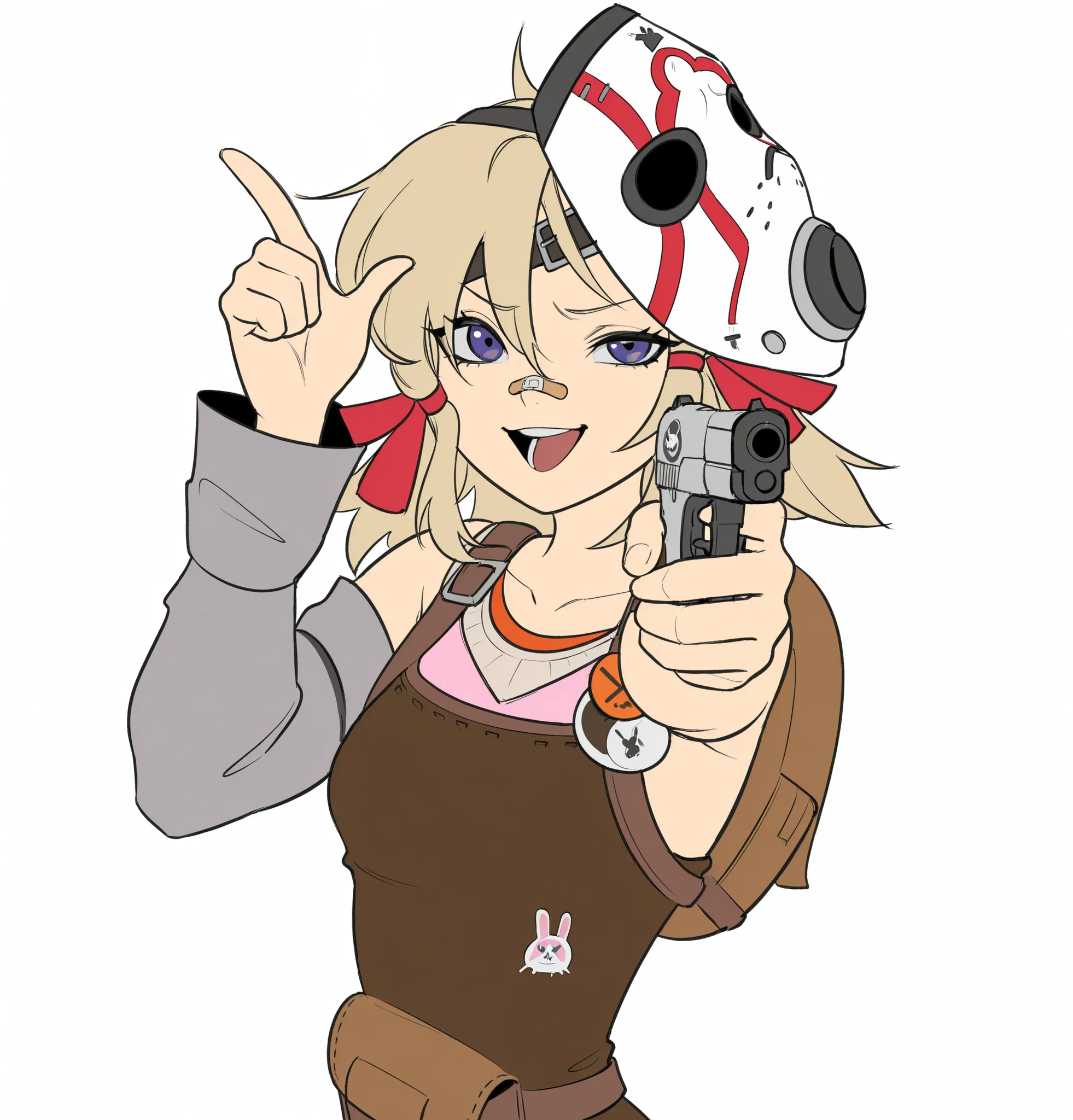 (tiny tina,borderlands (series),(zenless zone zero),flat color), {artstyle: iwao178,nia4294,ryuuzaki ichi,baffu,hitoyo,yoneyama mai,professional artist,detailed anatomy},{masterpiece, best quality},young girl,adult,1girl,solo, upper body,  (small breasts:1...