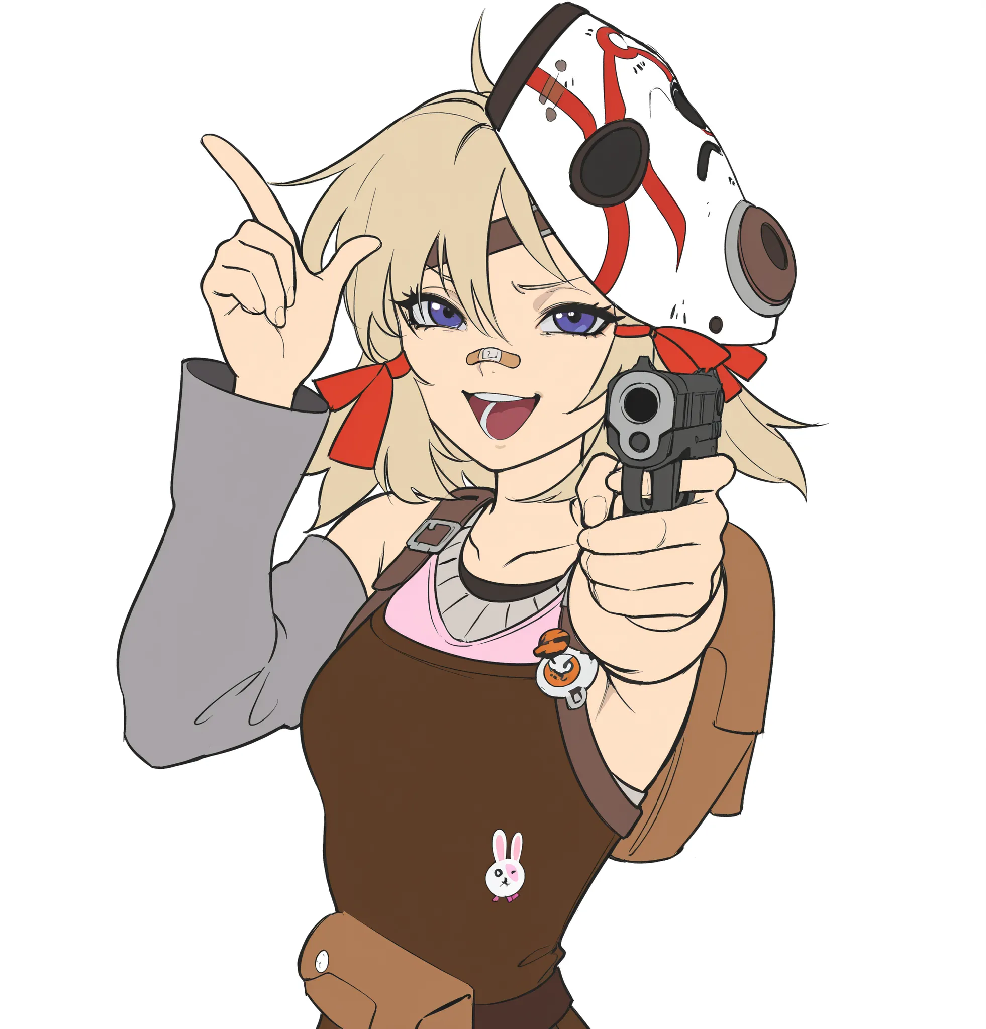 (tiny tina,borderlands (series),(zenless zone zero),flat color), {artstyle: iwao178,nia4294,ryuuzaki ichi,baffu,hitoyo,yoneyama mai,professional artist,detailed anatomy},{masterpiece, best quality},young girl,adult,1girl,solo, upper body,  (small breasts:1...
