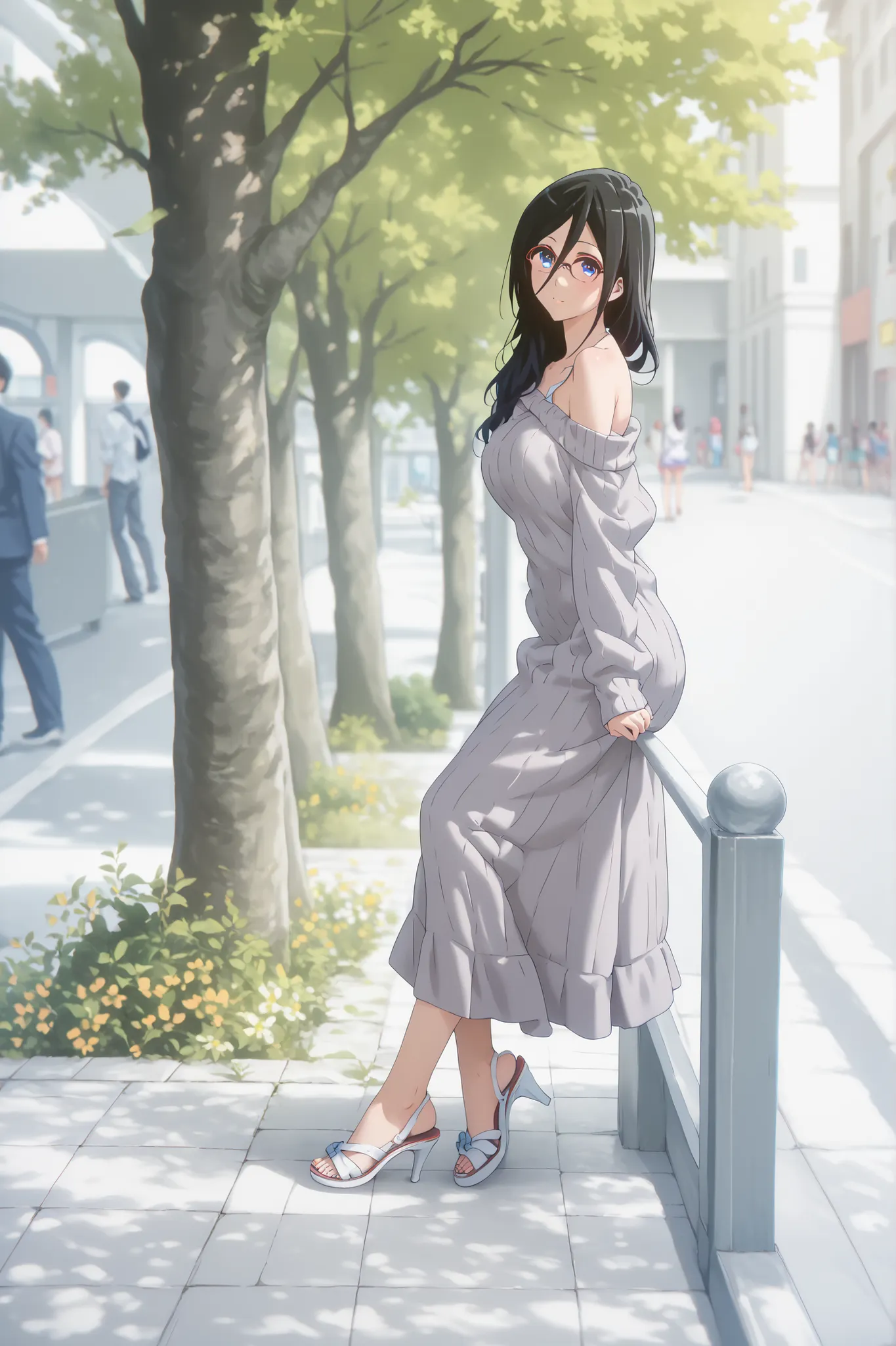 ((inspired by Asuka Tanaka:1.2)),(inspired by Kyoto Animation Style),(masterpiece, best quality),beautiful, beautiful-woman, ((detailed face)).(full body:1.3).,
((black hair)), glasses, blue eyes, long hair, over-rim eye-wear,cowboy shot, semi-rimless eye...