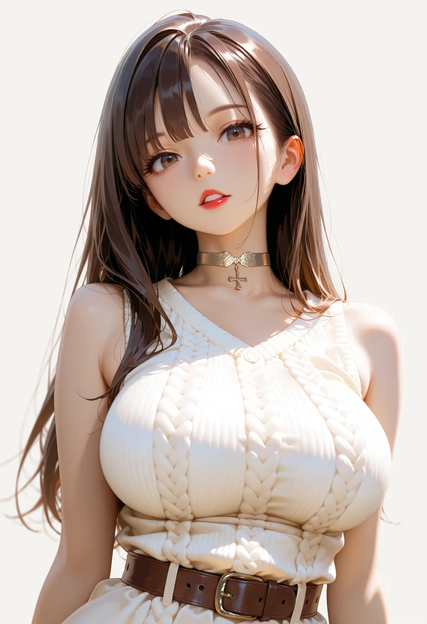 masterpiece,best quality,ultra high res,photorealistic,8K UHD,hyper-detailed,depth of field,Duo,2girl,looking at viewer,bangs,White Fair Skinned Naked,Brown hair,long hair,Dark gray background,simple background,Brown eyes,thick eyelashes,soft gaze,parted l...