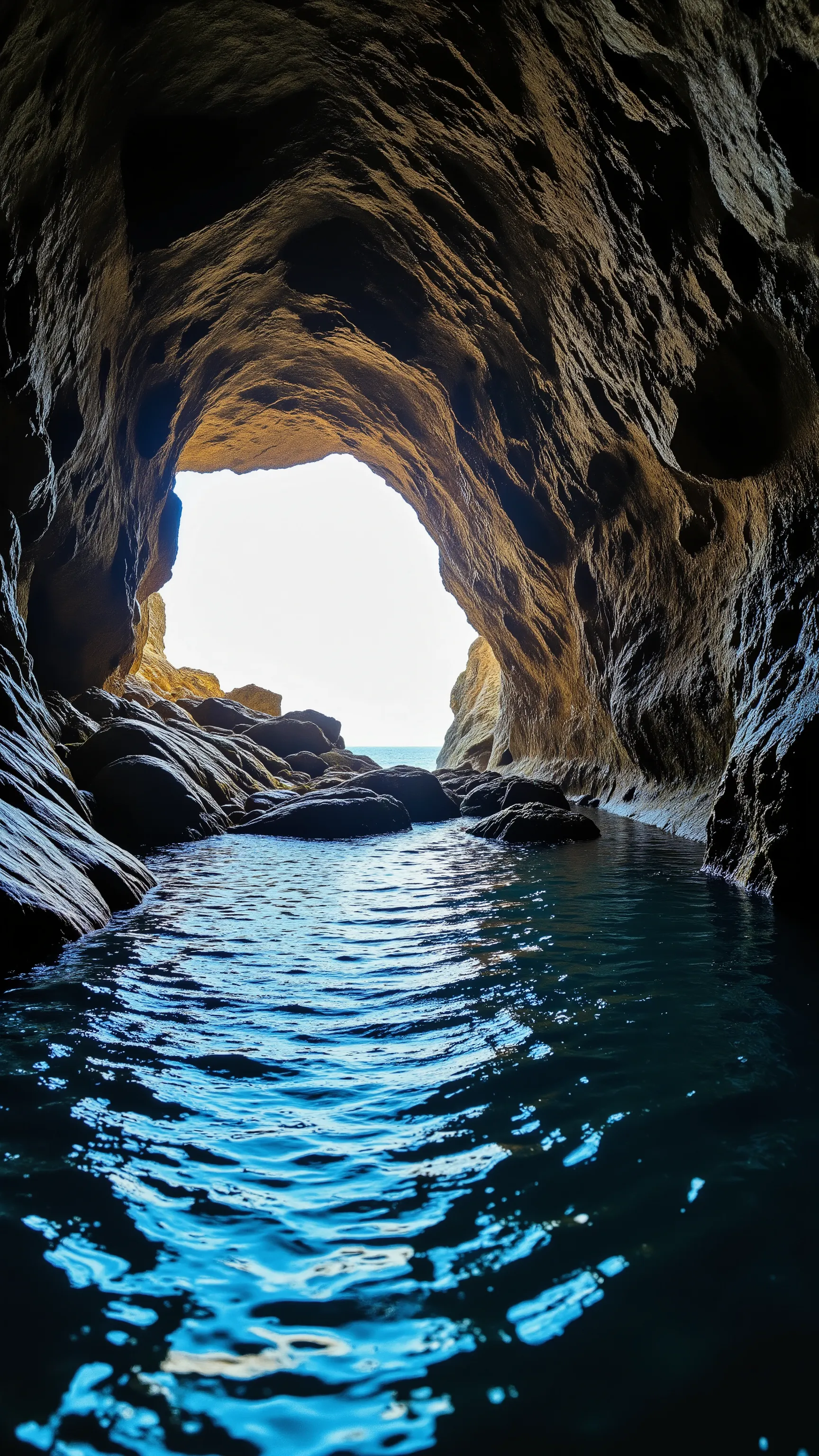high-resolution image、natural caves with hidden blue crystals that take your breath away、青の洞窟、The surface of the water remains、makes you feel the depth and serenity of this hidden paradise。ブルーと少しだけ緑もある水晶岩塊達 Natural Underground Sink Holes.It blends perfectl...