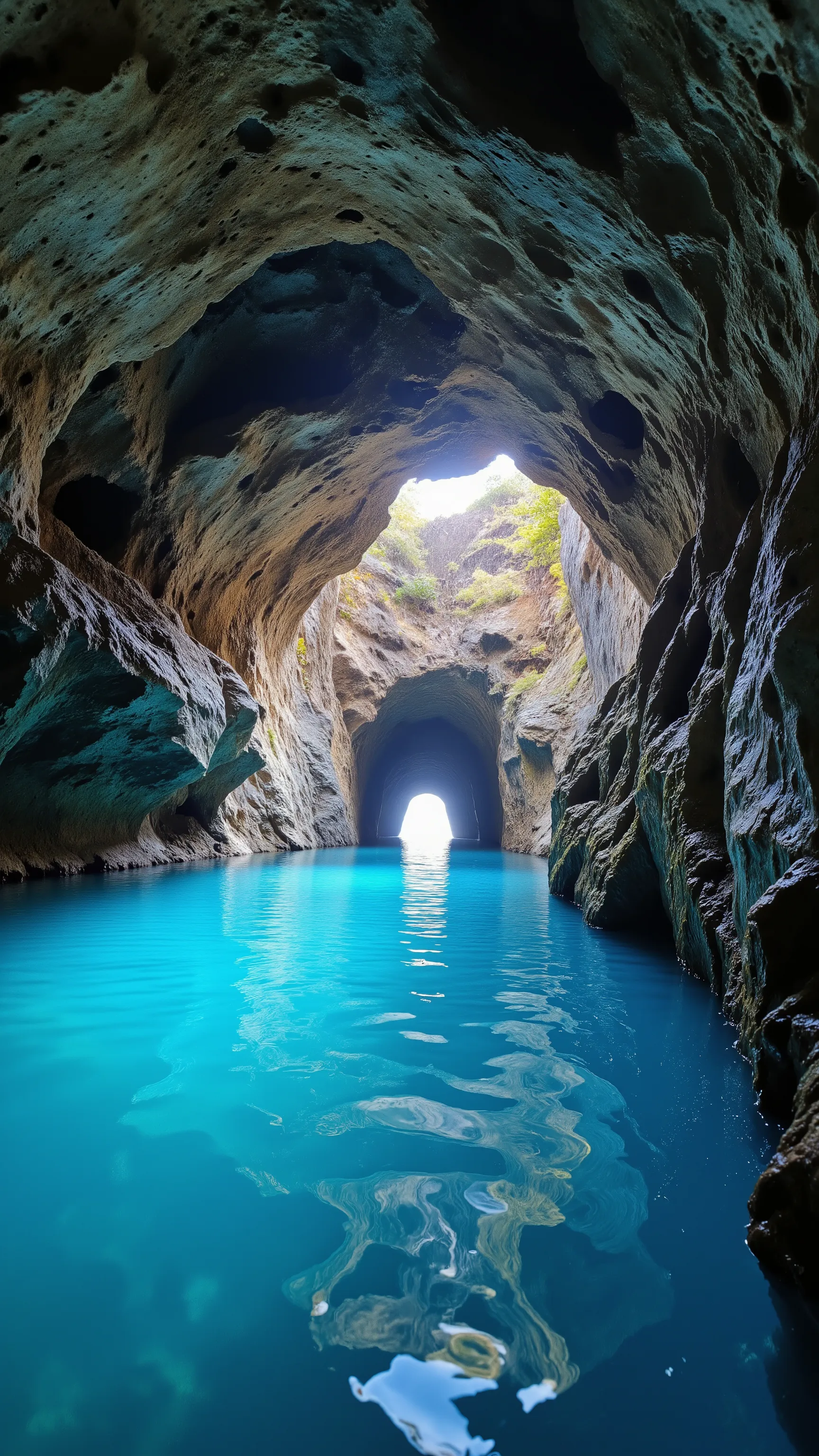 high-resolution image、natural caves with hidden blue crystals that take your breath away、青の洞窟、The surface of the water remains、makes you feel the depth and serenity of this hidden paradise。ブルーと少しだけ緑もある水晶岩塊達 Natural Underground Sink Holes.It blends perfectl...