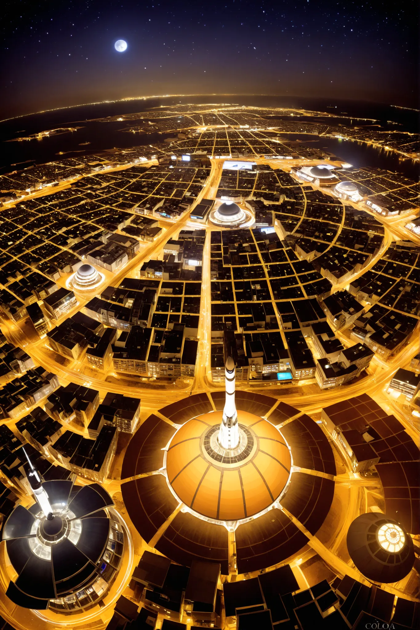 MARS CITY , Night life, fotografia panoramica de la Night life en una colonia espacial