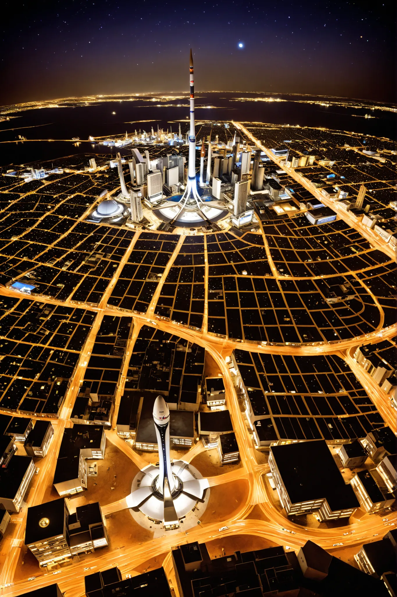 MARS CITY , Night life, fotografia panoramica de la Night life en una colonia espacial