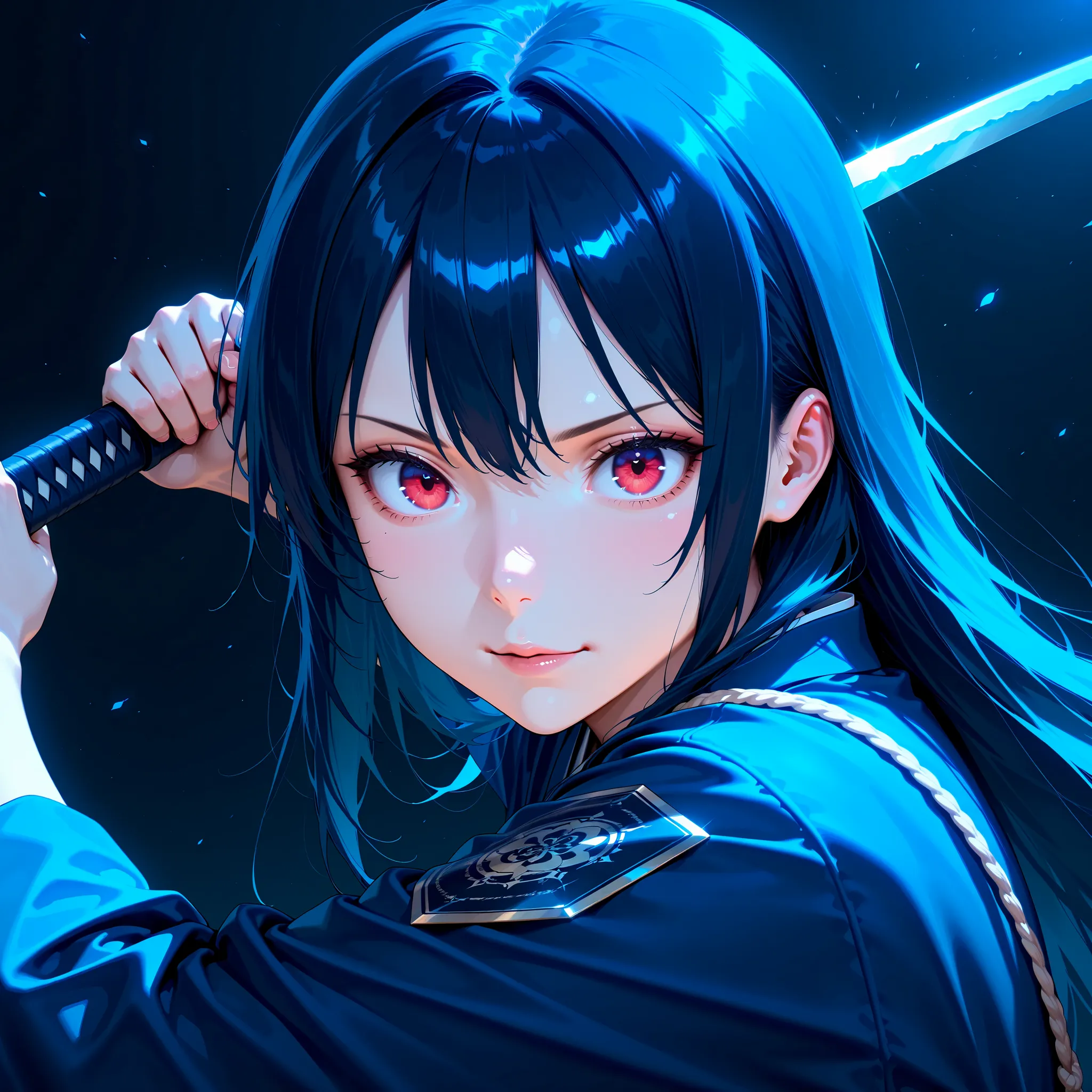 In a dynamic motion,japanese women ,samurai, evil look,,combat stance, wielding a sword, highly detailed, detail eyes,iris,vibrant appearance, creative behavior, extremly detailed, imaginative, sensual, spontaneous, highest quality, skin texture, intricate...