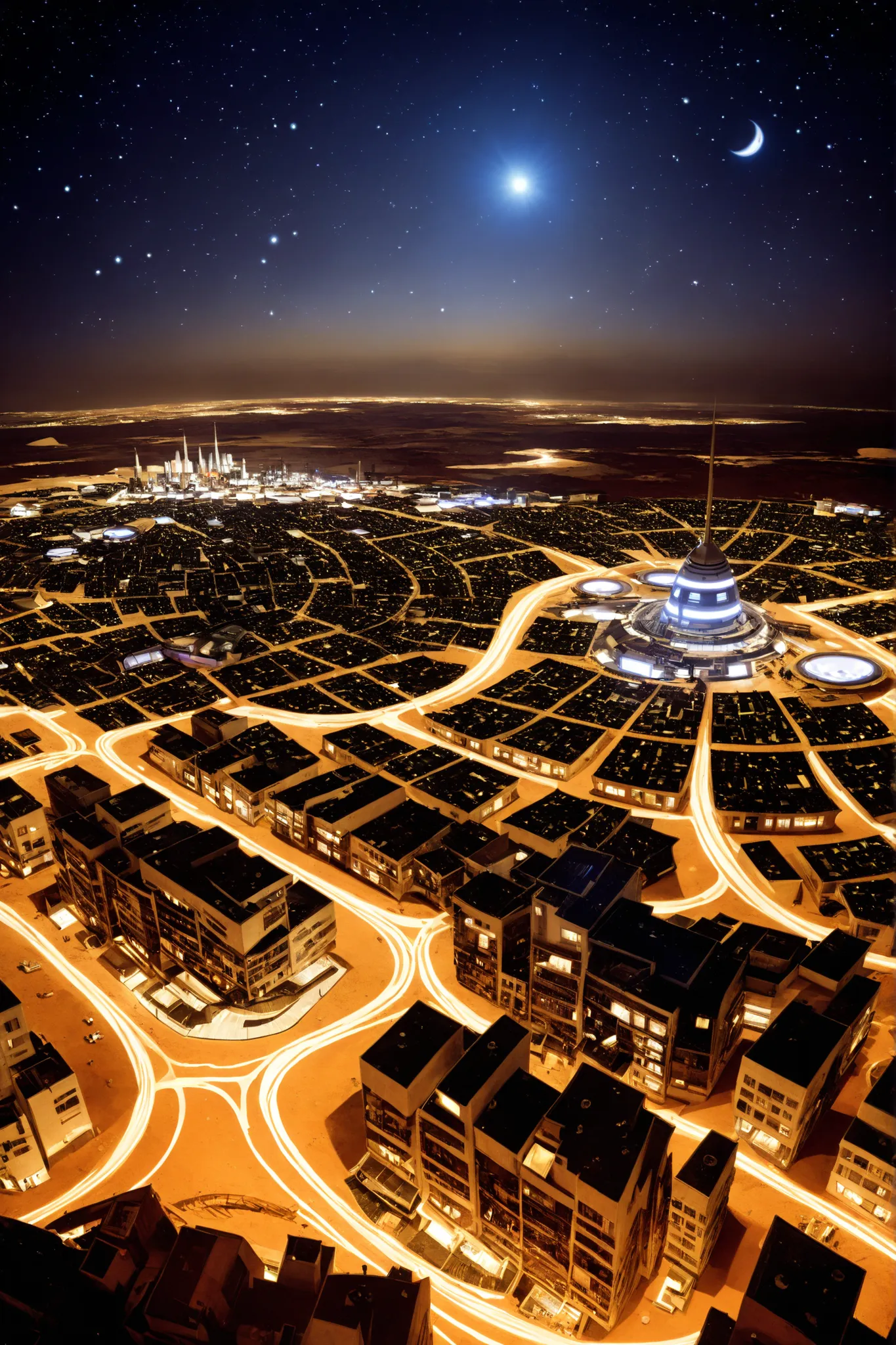 MARS CITY , Night life, fotografia panoramica de la Night life en una colonia espacial