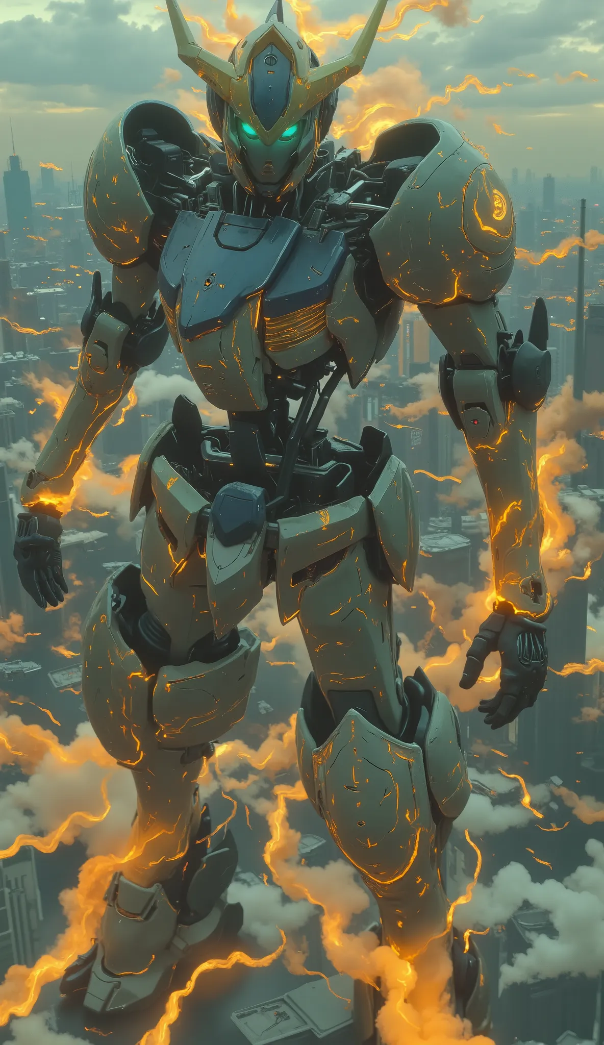 Studying Gundam Barbatos、B4RBAT0S、full body, seen from above , Japanese woman in pilot suit 、auroras、A Japanese woman in a pilot suit standing on the shoulders of a giant mecha、Studying Gundam Barbatos、B4RBAT0S 、 dynamic setting 、 taken with a fisheye len...