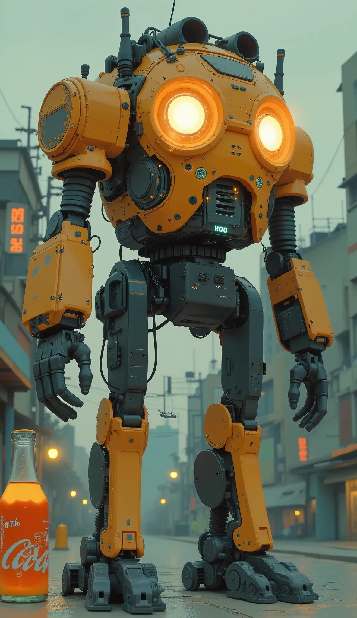 quirky walker, light truck and Gundam and Coca Cola, Emphasize. model is standing, Emphasize mechanical legs and turret features. lighting is neutral and evenly distributed, Pose 、LEGO model、images are taken from a slightly lower angle, creates a playful a...