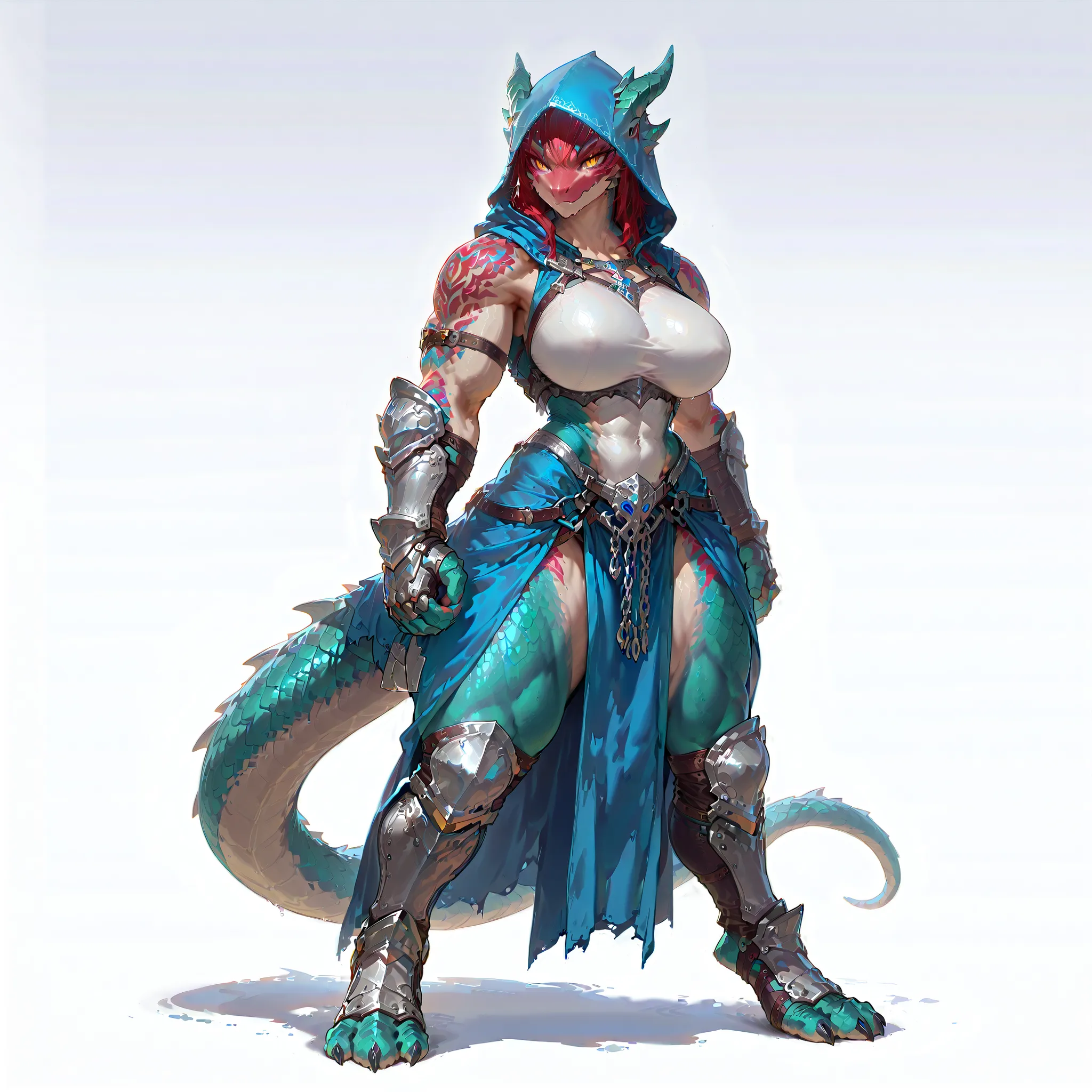 (((masterpiece))), (((Best Quality))), ((Ultra-detailed)), (High Definition anime Illustration), ((extremely delicate and beautiful)),solo, Full body, dragonborn monk lady, lizardman,  lizard body , lizard head , lizard scales , sea green skin , lizard tai...
