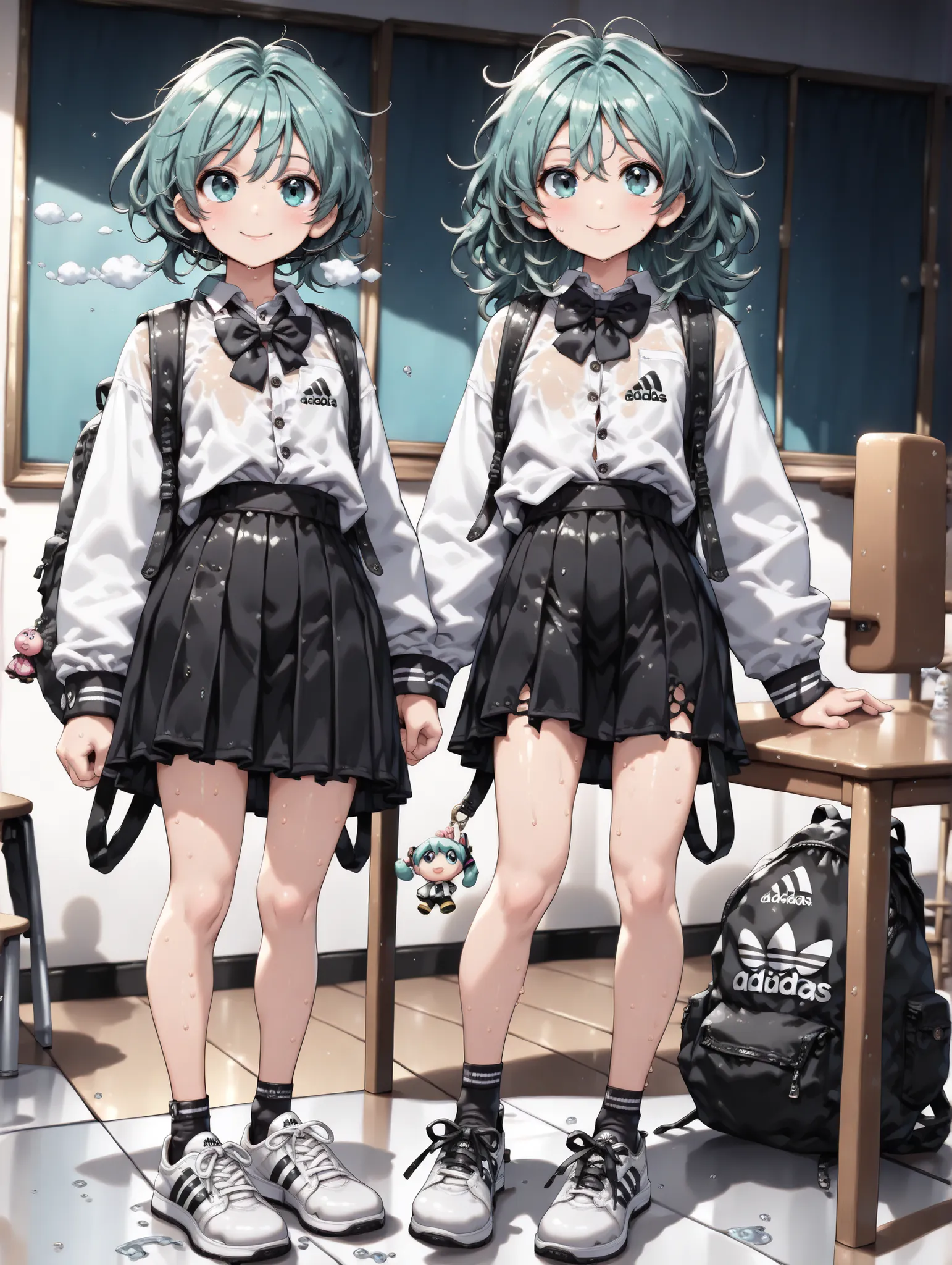 (masterpiece、最high quality、最high quality、Official Art、beautiful beautiful:1.2)、(1 girl on break day:1.3)Hatsune Miku、beautiful胸、light green twin tail、very detailed, high quality, masterpiece, beautiful, Motion Trail, MotionTrail, solo, full body,(table top...