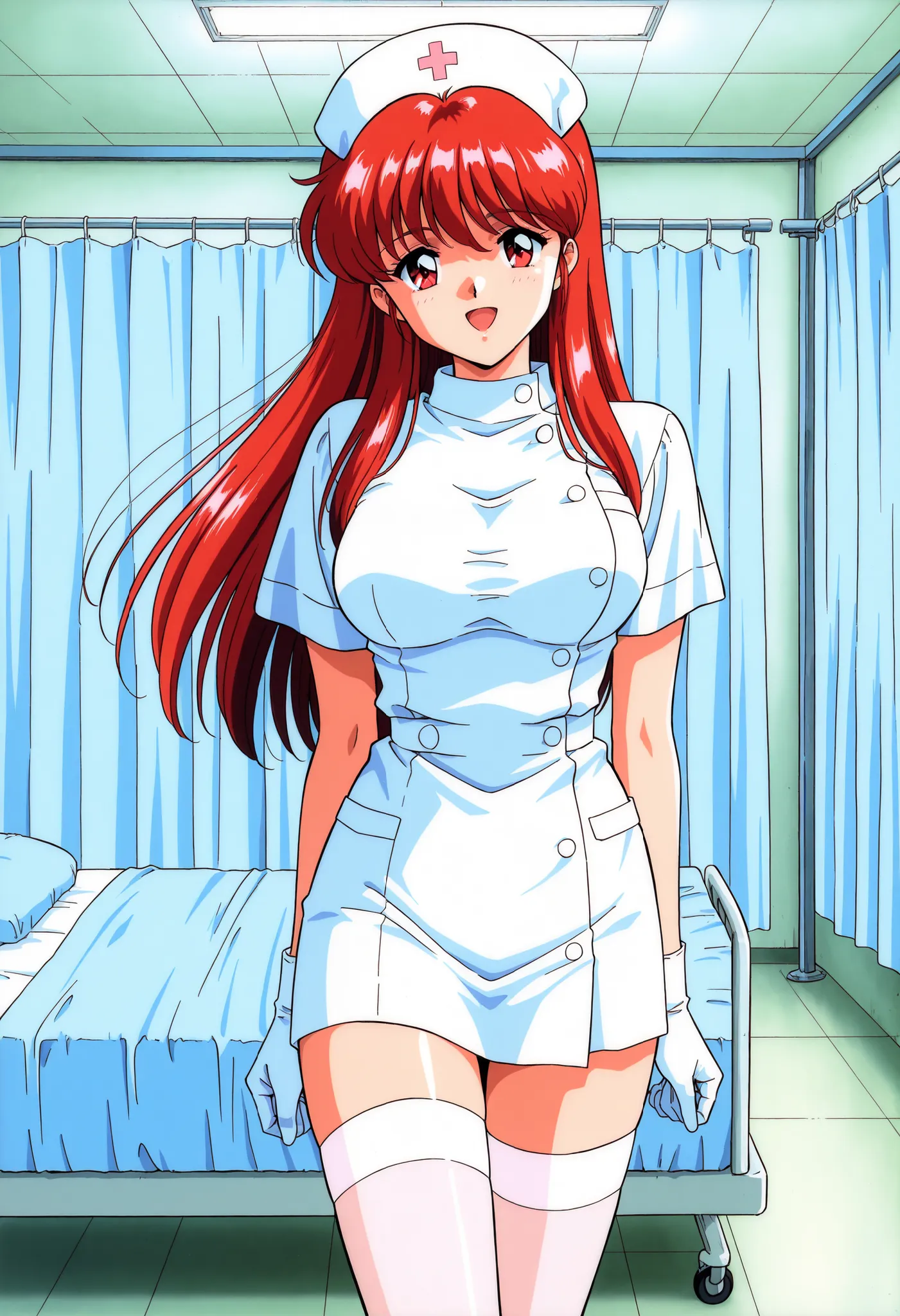 Score_9, score_8_up, score_7_up, source_anime, Fujisaki_Shiori, 1girl, solo, long hair, red hair, red eyes, large breasts, bangs, 1990s \(style\), kokura masashi style, (best quality), (high quality), {masterpiece}, extremely delicate and beautiful, ultra-...