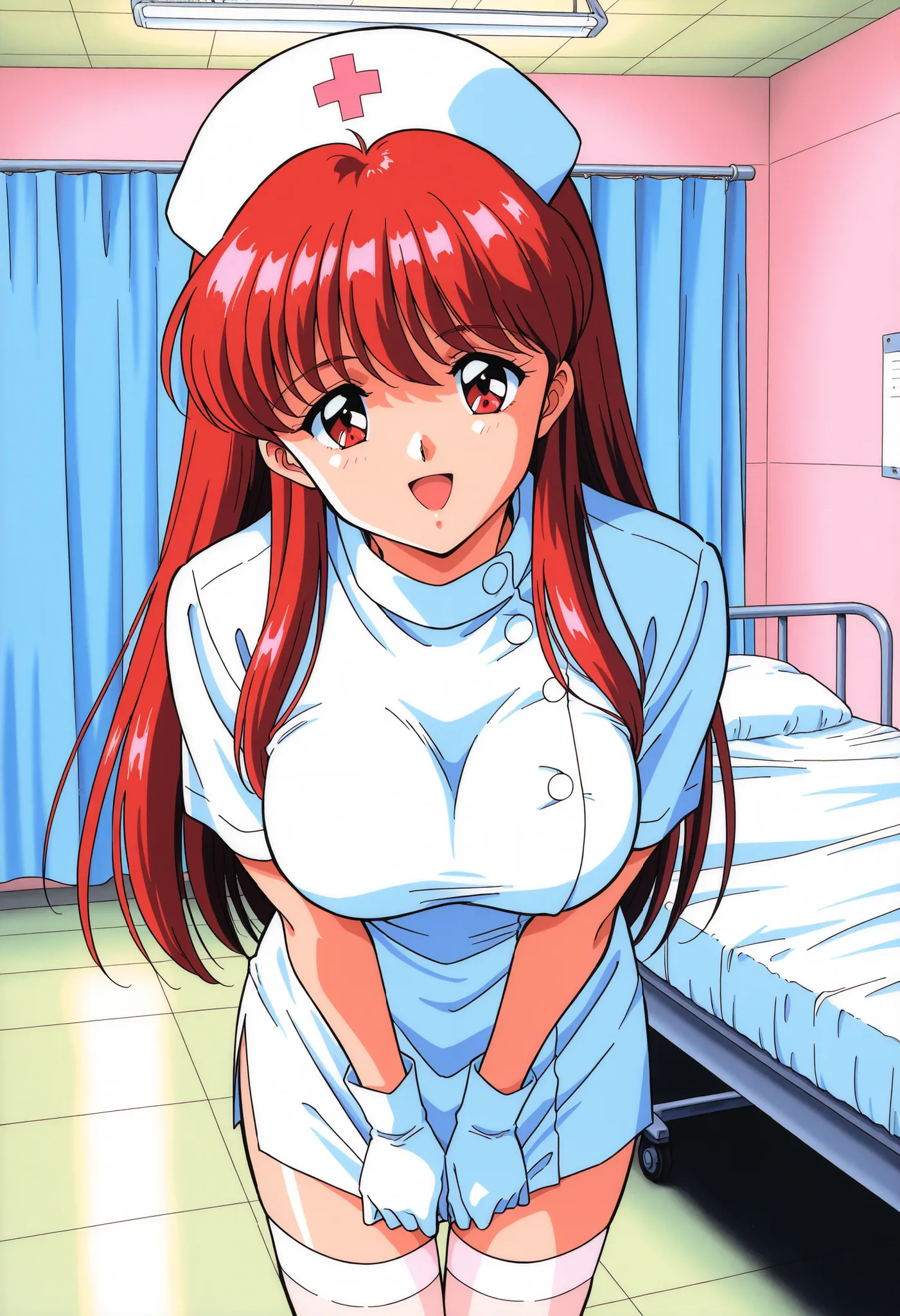 Score_9, score_8_up, score_7_up, source_anime, Fujisaki_Shiori, 1girl, solo, long hair, red hair, red eyes, large breasts, bangs, 1990s \(style\), kokura masashi style, (best quality), (high quality), {masterpiece}, extremely delicate and beautiful, ultra-...