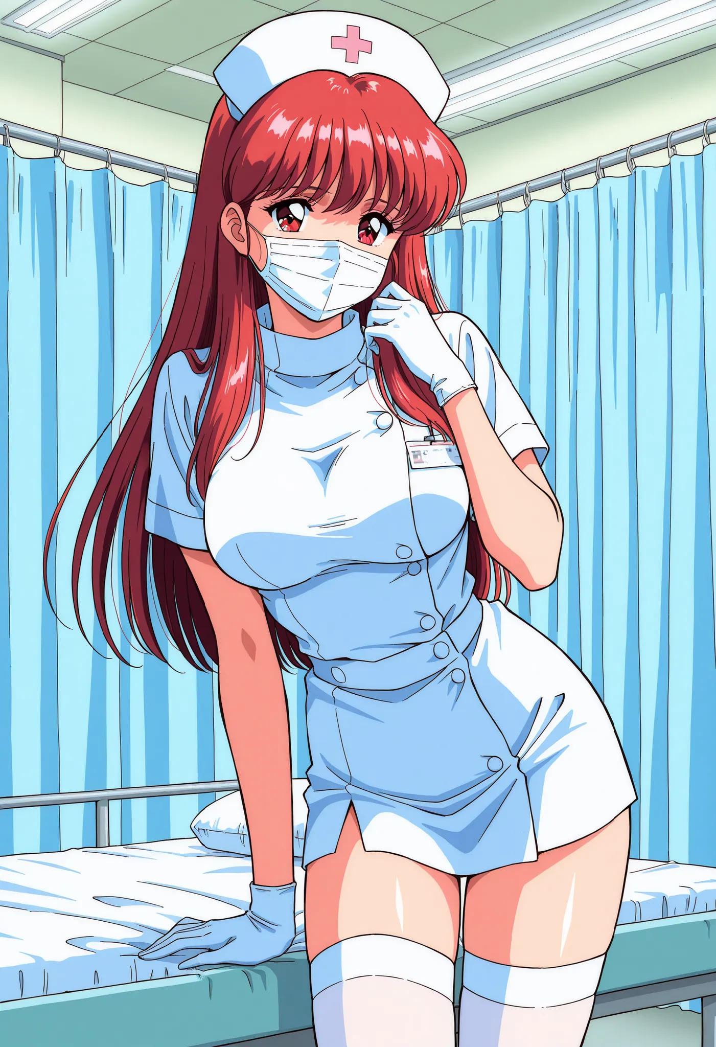 Score_9, score_8_up, score_7_up, source_anime, Fujisaki_Shiori, 1girl, solo, long hair, red hair, red eyes, large breasts, bangs, 1990s \(style\), kokura masashi style, (best quality), (high quality), {masterpiece}, extremely delicate and beautiful, ultra-...