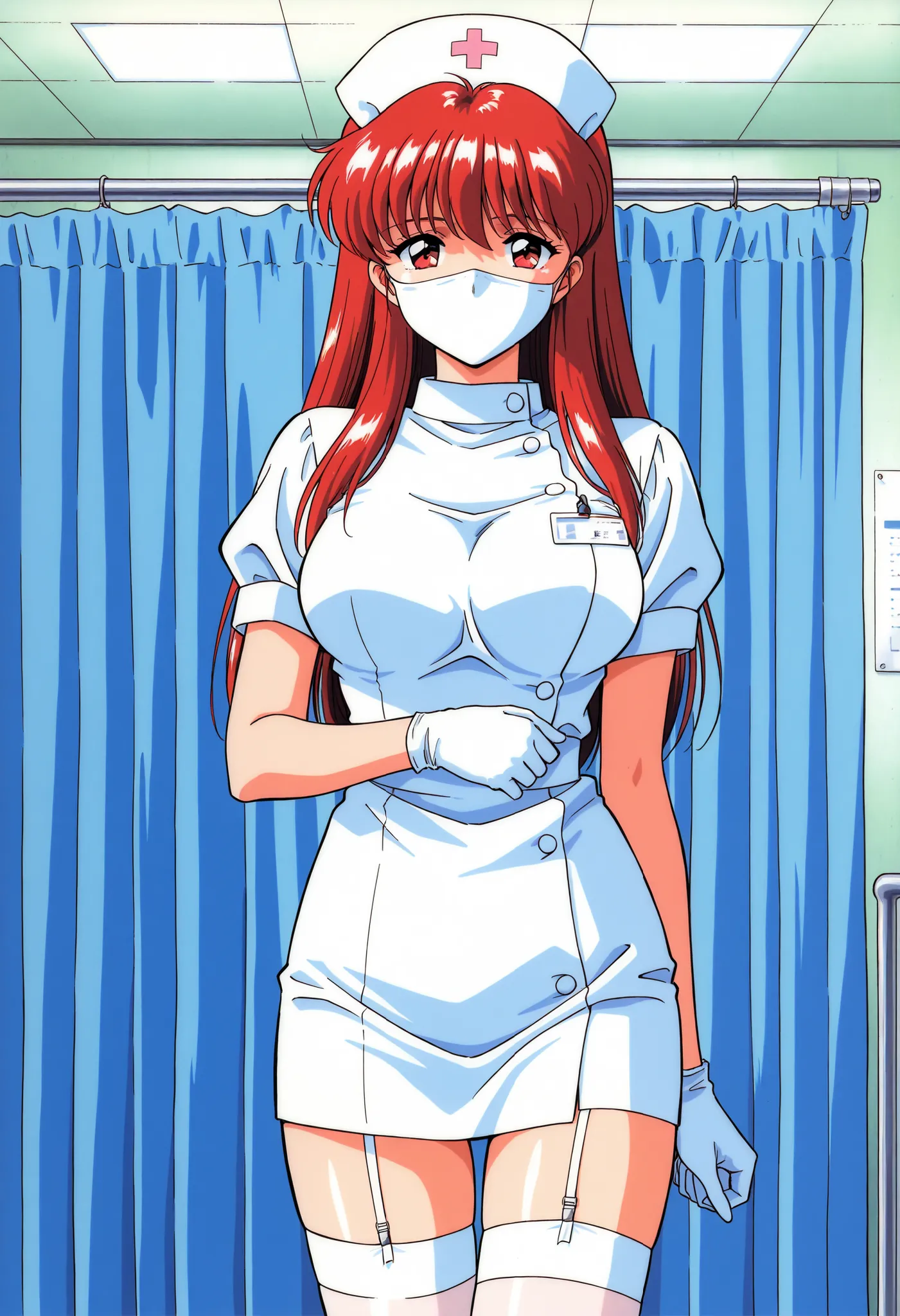 Score_9, score_8_up, score_7_up, source_anime, Fujisaki_Shiori, 1girl, solo, long hair, red hair, red eyes, large breasts, bangs, 1990s \(style\), kokura masashi style, (best quality), (high quality), {masterpiece}, extremely delicate and beautiful, ultra-...