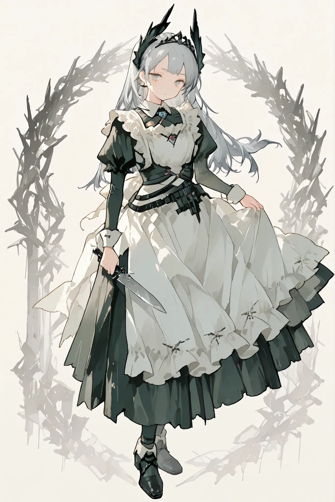 Portrait of People,\(Eye details\),\(Facial features details\),(\(Clothes Details Details\)\),Super Detailed,(best quality),((masterpiece)),(high resolution),original,extremely,irene,1girl,(\Alini\),(\arknight\),Gray long hair,(has a vertical scar on the l...
