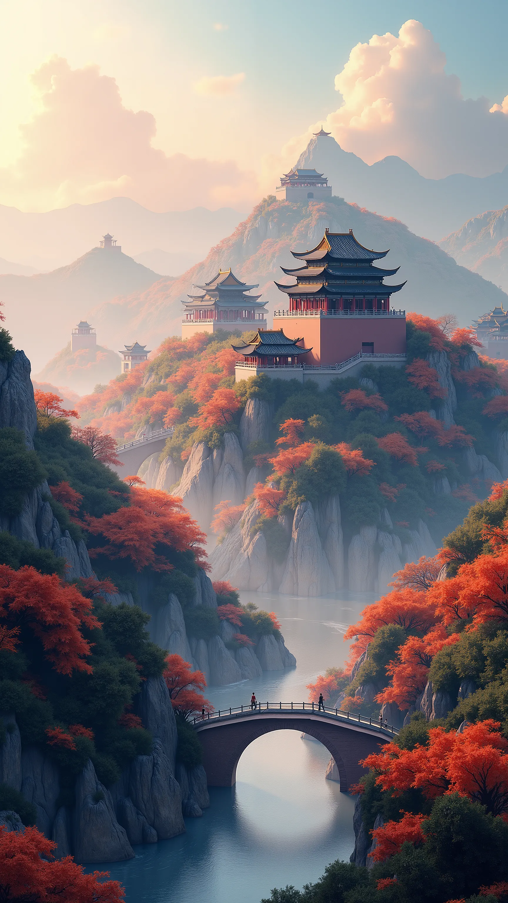The、Ancient Xi'an、ロス・トランの写真です♪絵のように美しい背景、Colorful City、City{x}The city walls and City of Xi'an seen from a little above、High resolution background is ancient Xi'an、China's Dream City、high definition digital painting、High Definition Digital Paint、River flow...