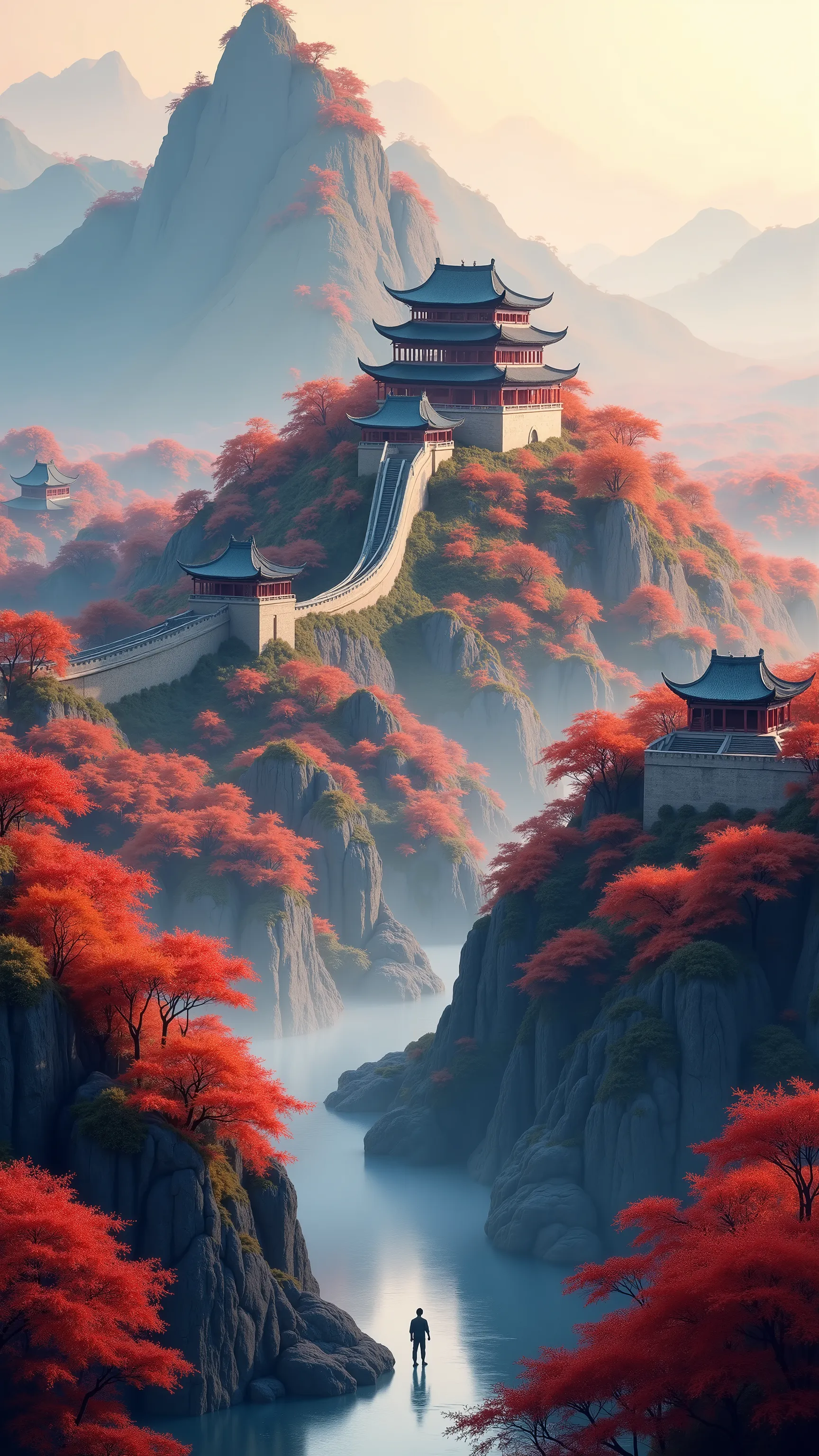 The、Ancient Xi'an、ロス・トランの写真です♪絵のように美しい背景、Colorful City、City{x}The city walls and City of Xi'an seen from a little above、High resolution background is ancient Xi'an、China's Dream City、high definition digital painting、High Definition Digital Paint、River flow...