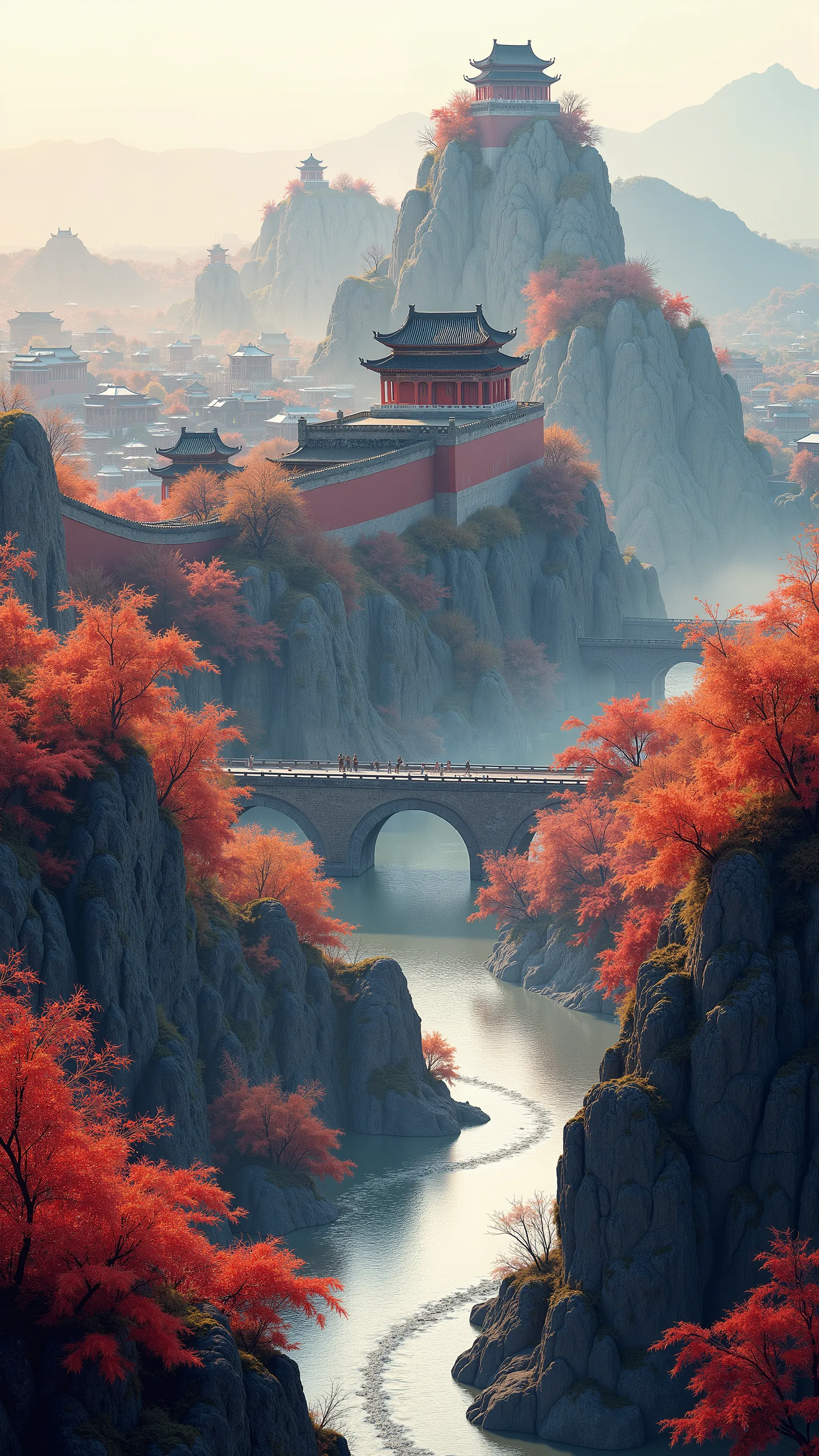 The、Ancient Xi'an、ロス・トランの写真です♪絵のように美しい背景、Colorful City、City{x}The city walls and City of Xi'an seen from a little above、High resolution background is ancient Xi'an、China's Dream City、high definition digital painting、High Definition Digital Paint、River flowing next to the City、Detailed Scenery。