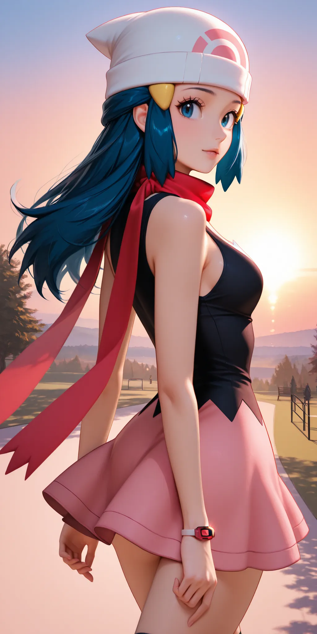 almost realistic, almost realistic, almost realistic, walking away, back view, view of her back, looking away from viewer, 1 girl - Dawn from Pokemon, zzDawn, blue hair, blue eyes, sidelocks, long hair,
zzDawn, blue hair, blue eyes, sidelocks, long hair, b...