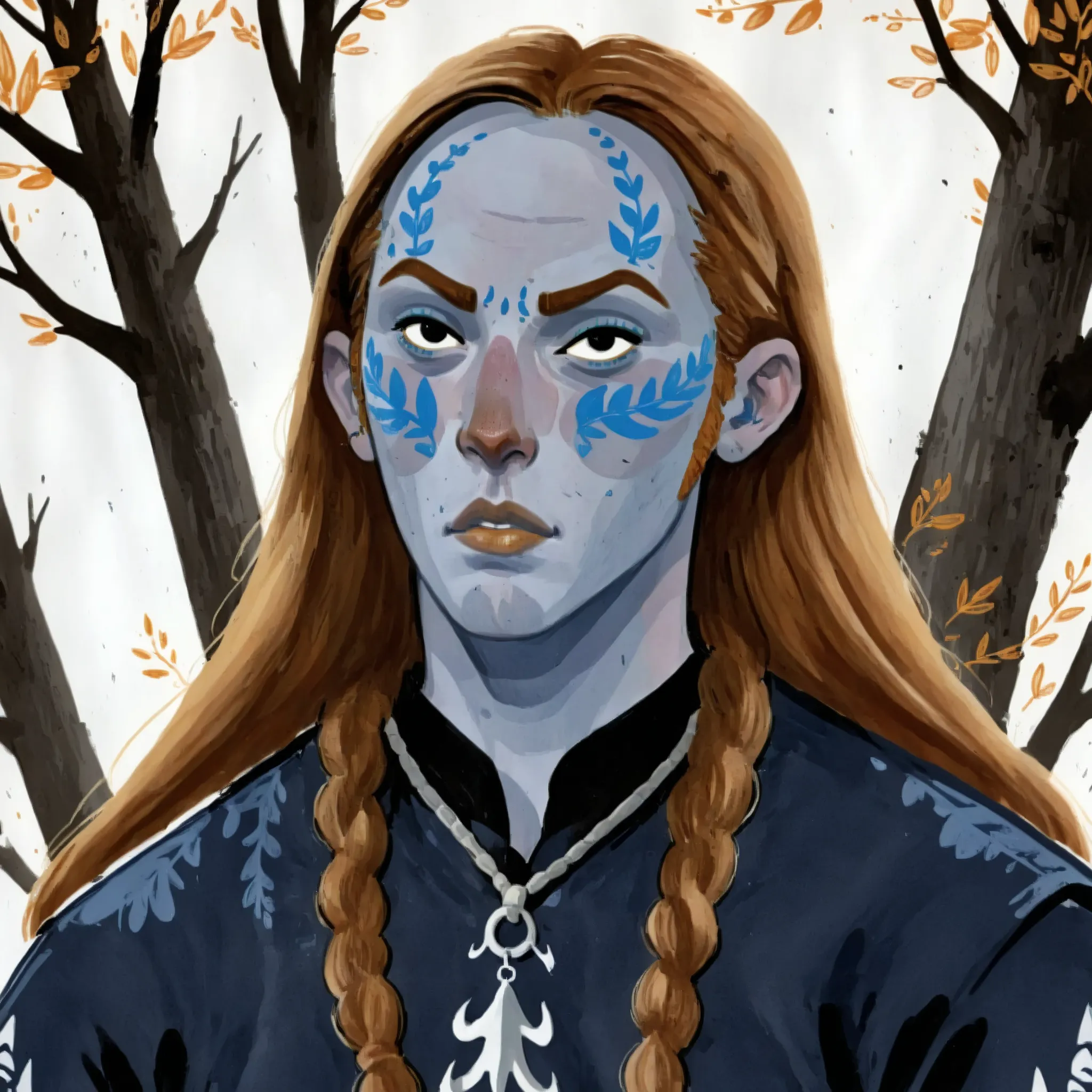 1boy, 2d art, flat colors, detailed male faces, tiefling, horns, simple black eyes, gouache texture, half body portrait, gouache painting, vibrant colors, chiseled features, thick gouache render, novuschroma57 style cartoon, in gougoupaintleaves, FRESHIDEA...