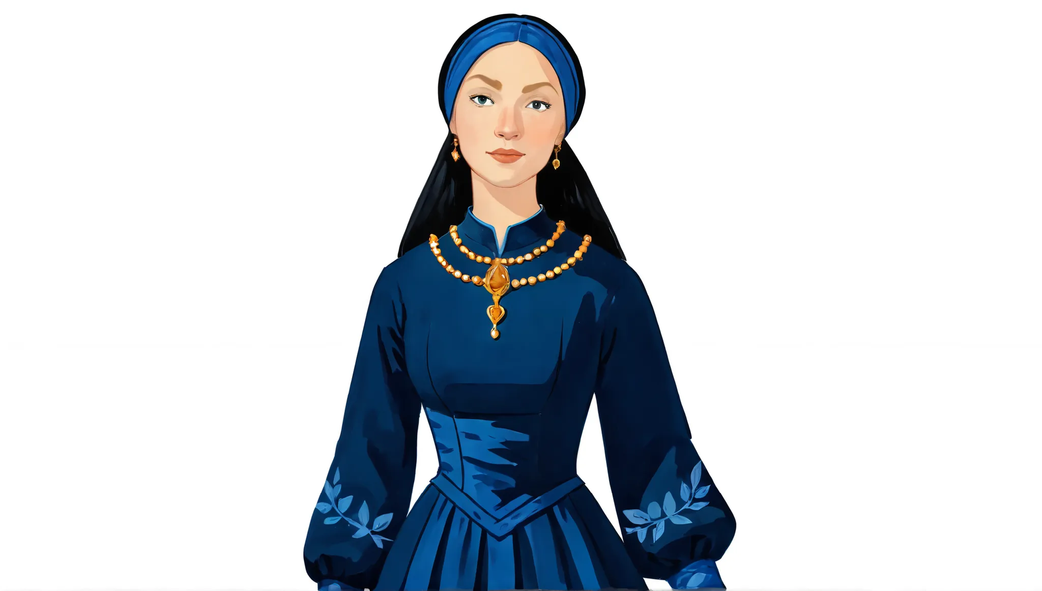 2D ART, 1girl, hyper detailed gouache painting, detailed medieval dress, portrait illustration, High-quality, high definition, illustration, gougoupaintleaves:1.5, long_hair, detailed face, simple white background, picture book character, FRESHIDEAS Illust...