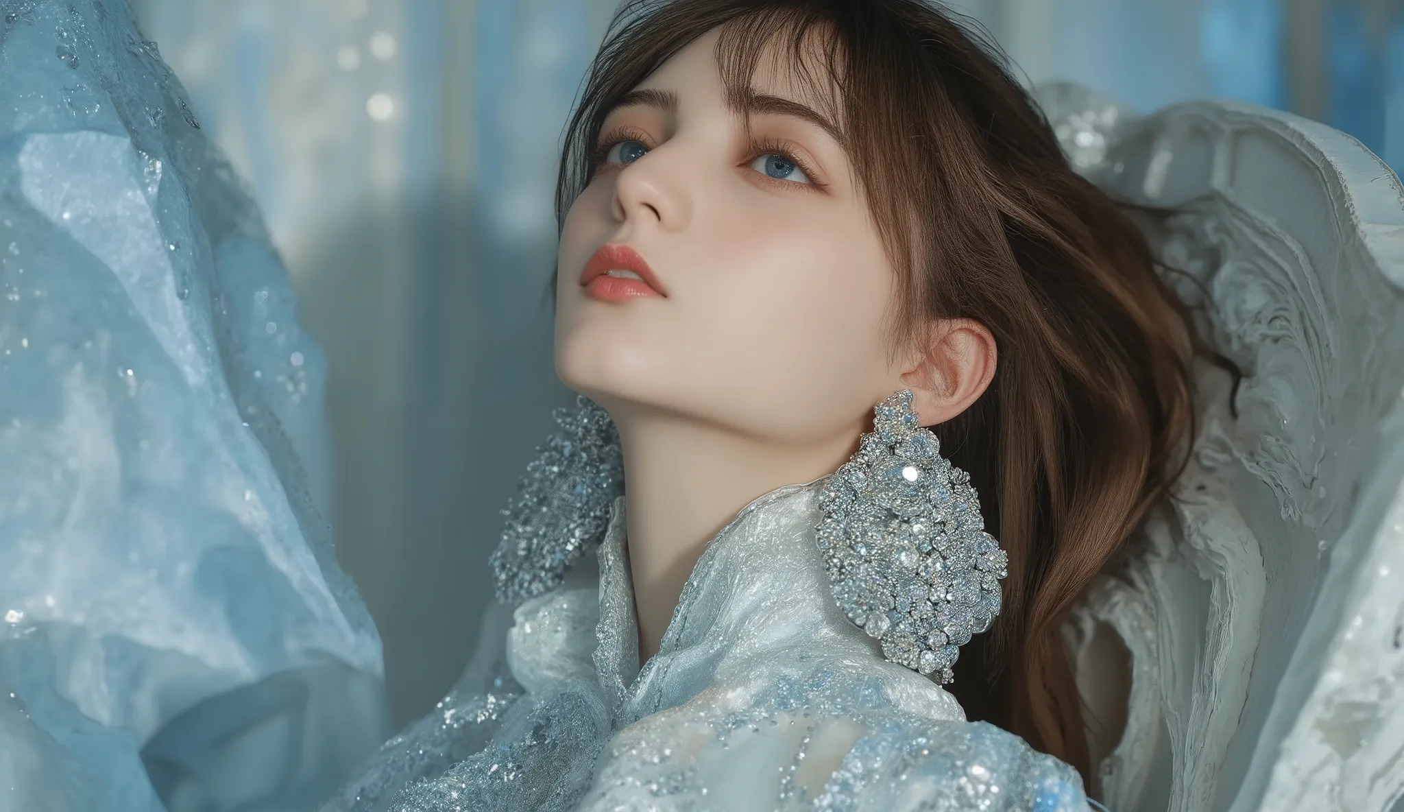 8k, masterpiece, Highest Quality, realistic pictures,  young woman, Elegance,masterpiece、 oblique angle  ,look up,"Create artistic fantasy portraits ,Super Detail, (masterpiece, Highest Quality), Complex Details,  realist, photo realist, full body portrait...