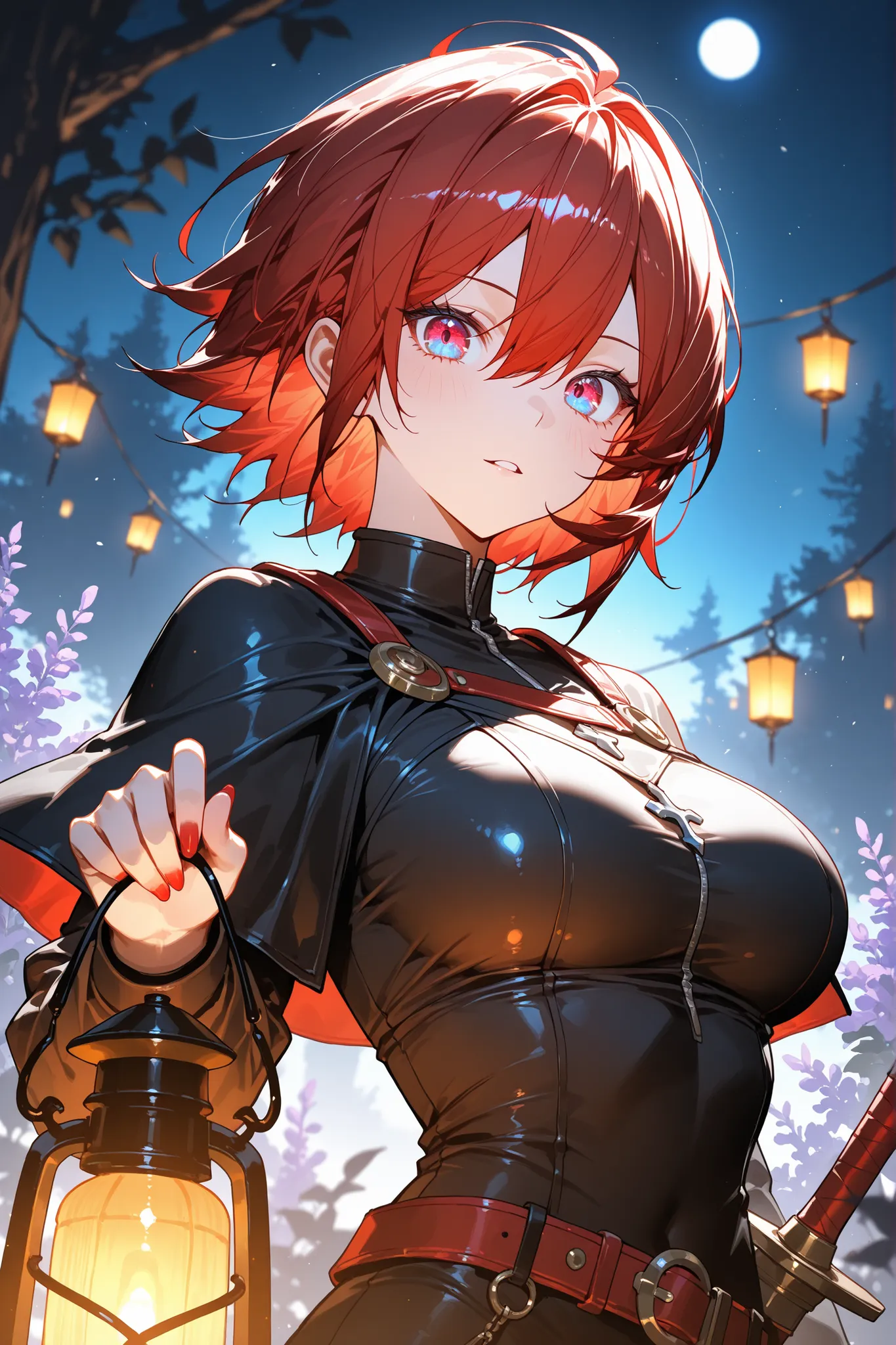 masterpiece,best quality,amazing quality,ultra-detailed,very aesthetic,sharp focus,depth of field,vibrant colors,ray tracing,best lighting,detailed illustration,detailed background,cinematic,beautiful face,(EyesHD:1.3),beautiful eyes,solo_female,short crim...