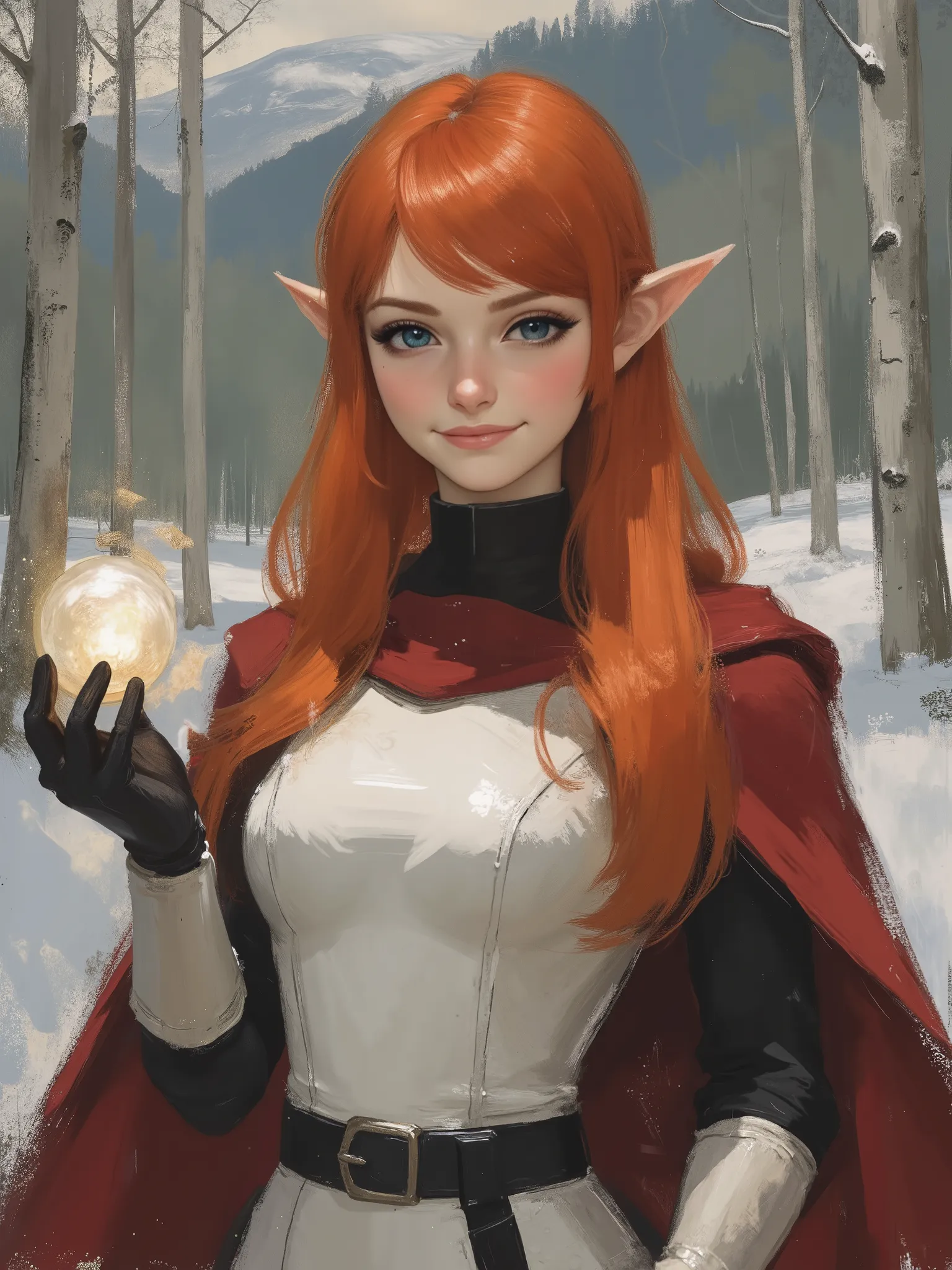 highres, Close-up, A very beautiful 22 year old a lady paladin warrior, beautifully detailed eyes, (((DeepSkyBlue eyes: 1.5))), ((beautiful and detailed candy pink lips, thin lips, light smile)), (((long orange red hair, shiny hair))), elf ears, ((dynamic ...